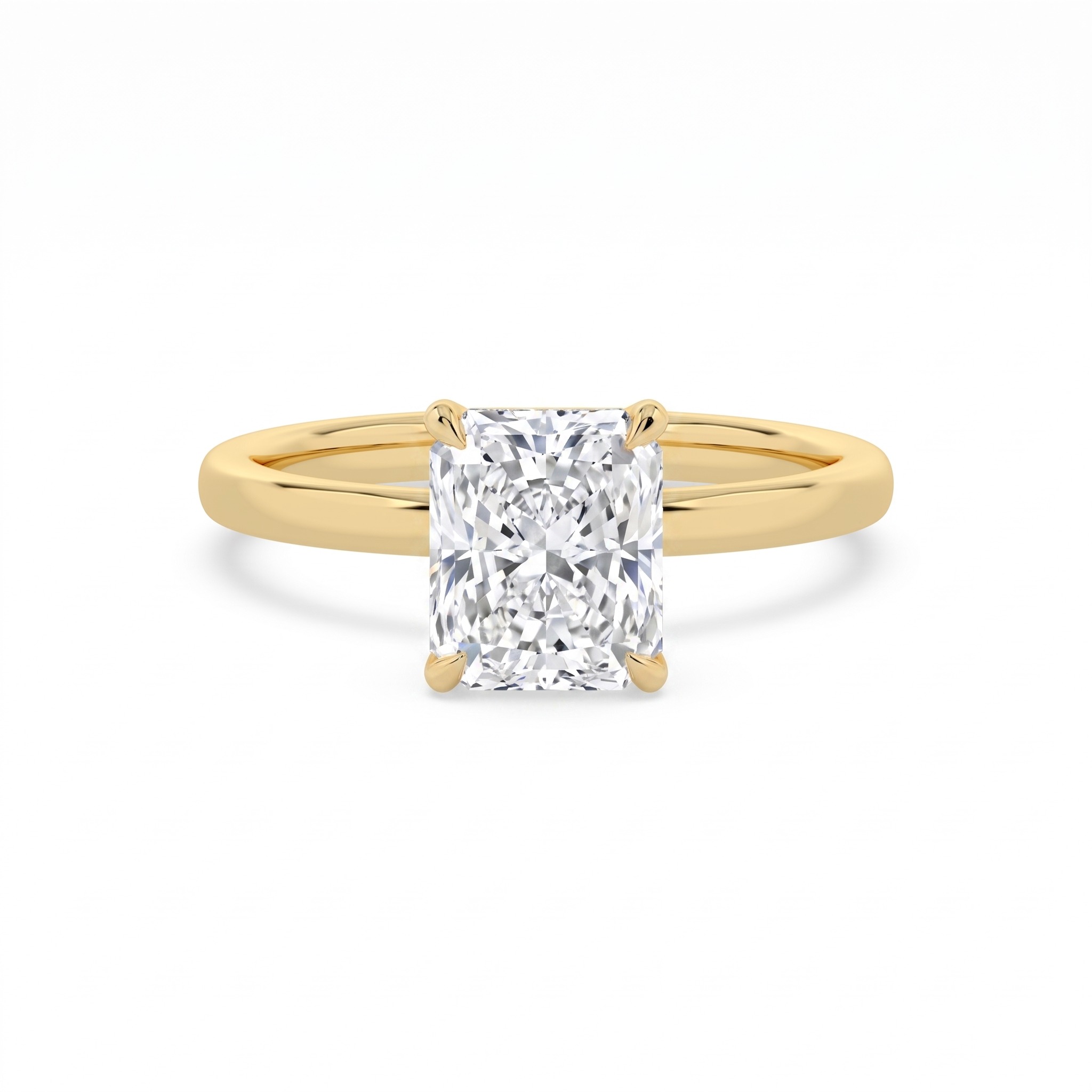 Dune, Four Prong Radiant Solitaire, Hidden Halo in Yellow Gold, radiant