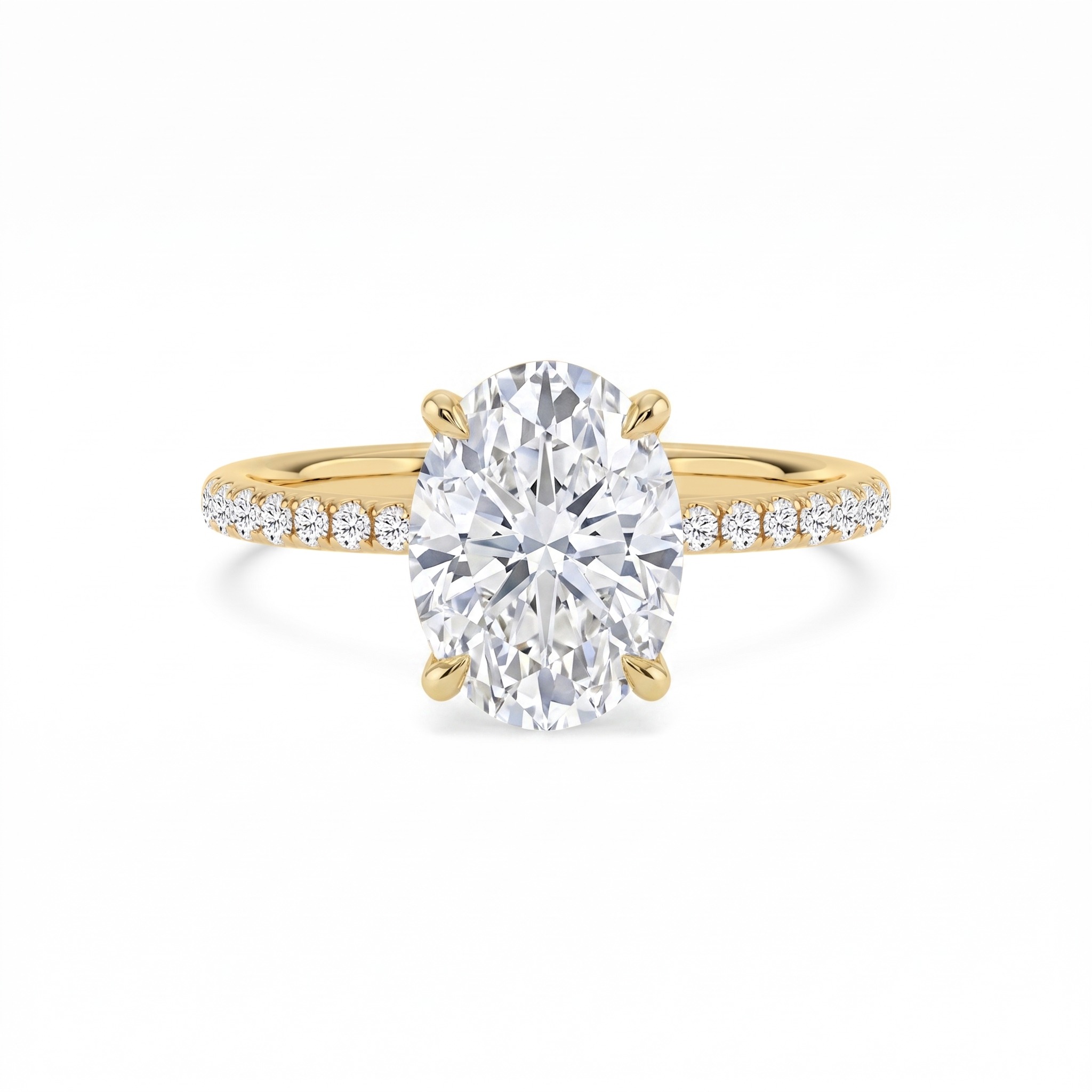 Fallow, Four Prong Oval Solitaire, Pavé Band in Yellow Gold, oval