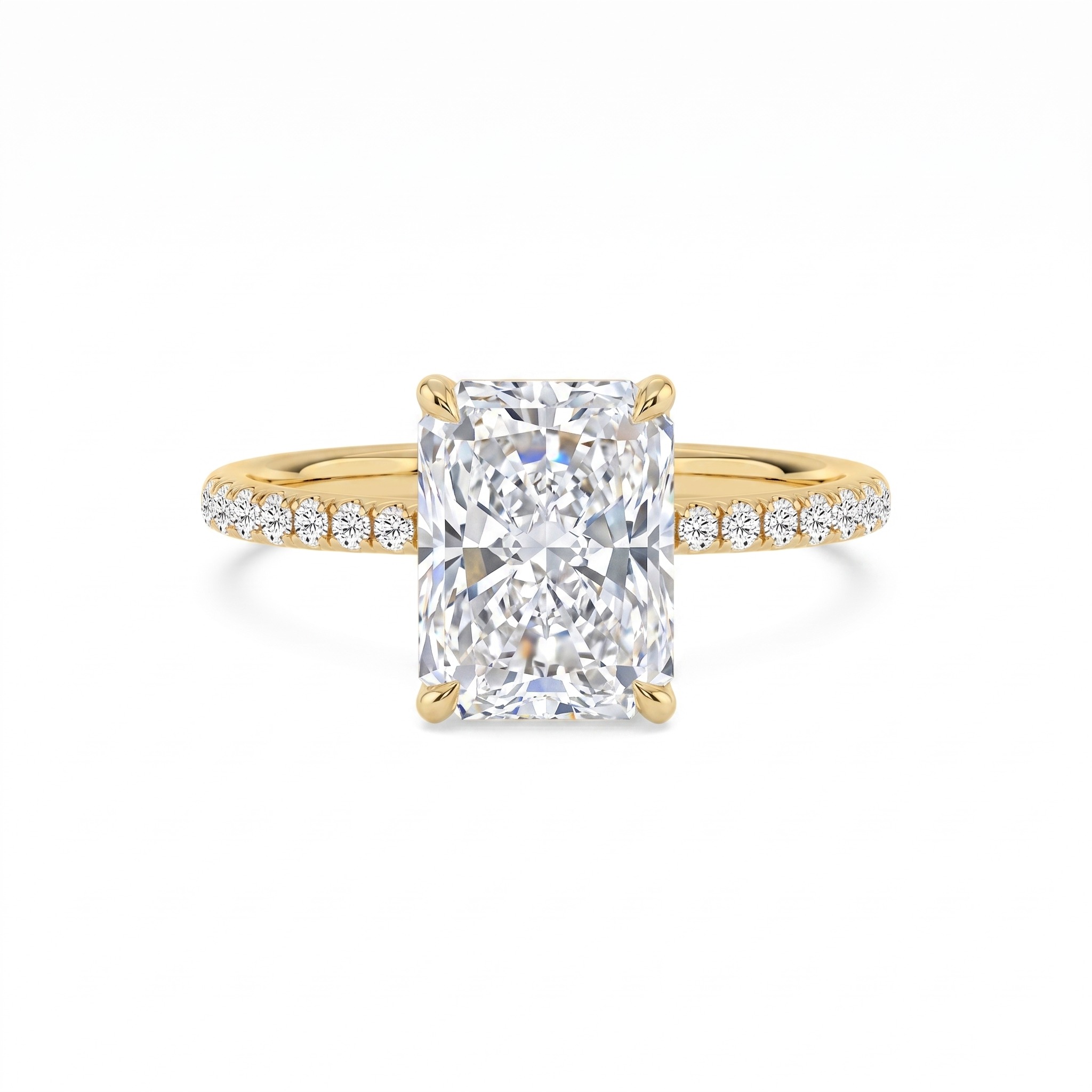 Gleam, Four Prong Radiant Solitaire, Pavé Band in Yellow Gold, radiant