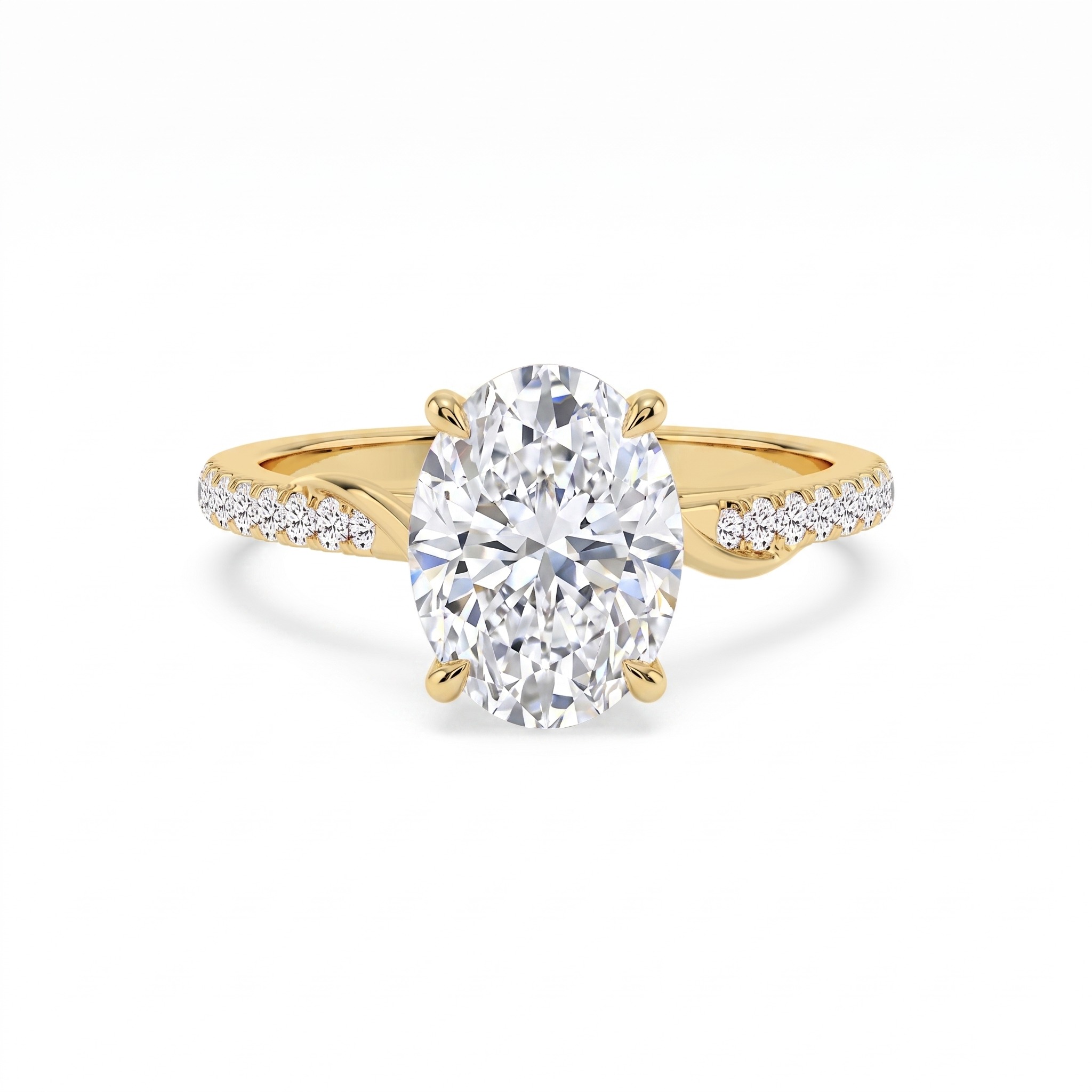 Glade, Four Prong Oval Solitaire, Pavé Band in Yellow Gold, oval