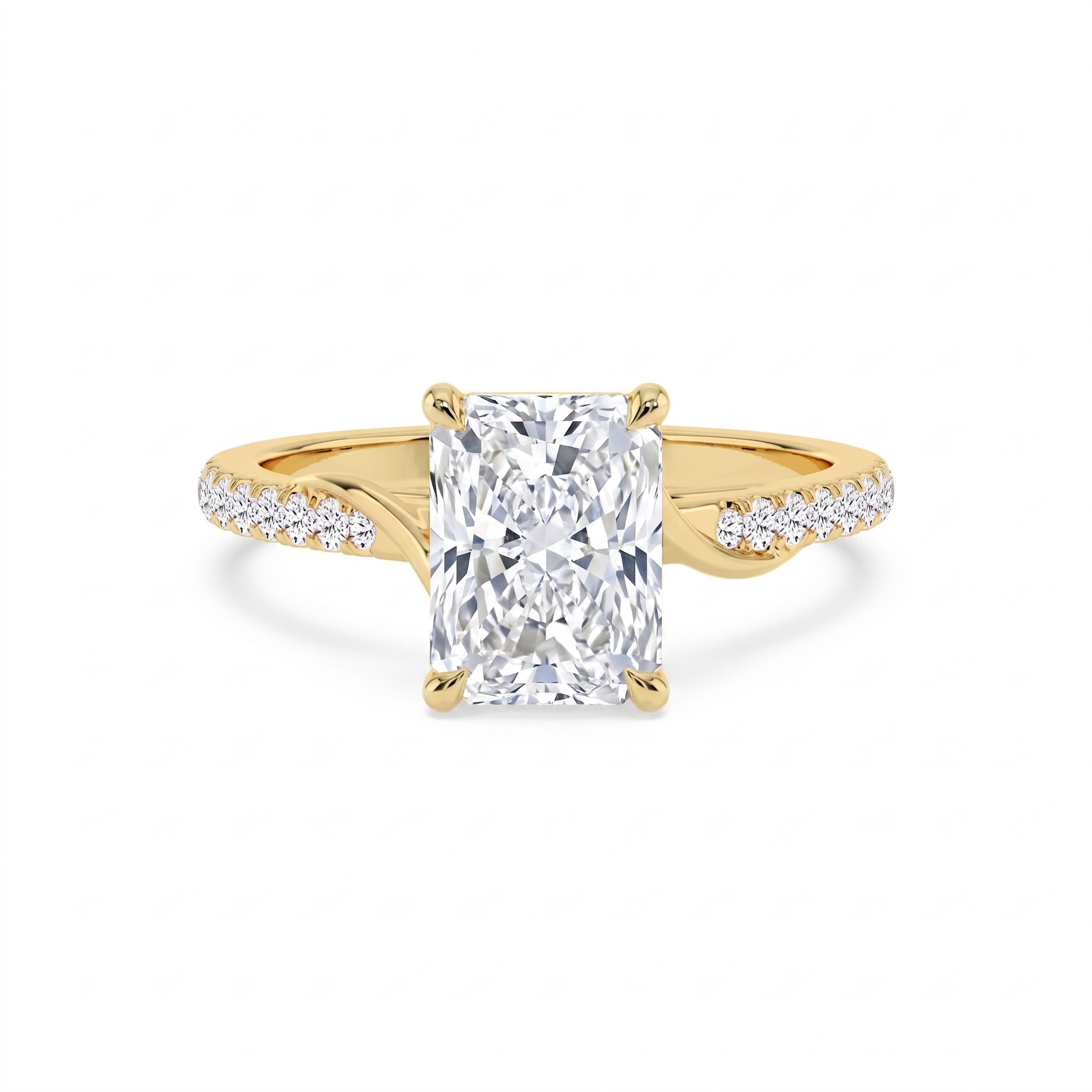 Hush, Four Prong Radiant Solitaire, Pavé Band in Yellow Gold, radiant