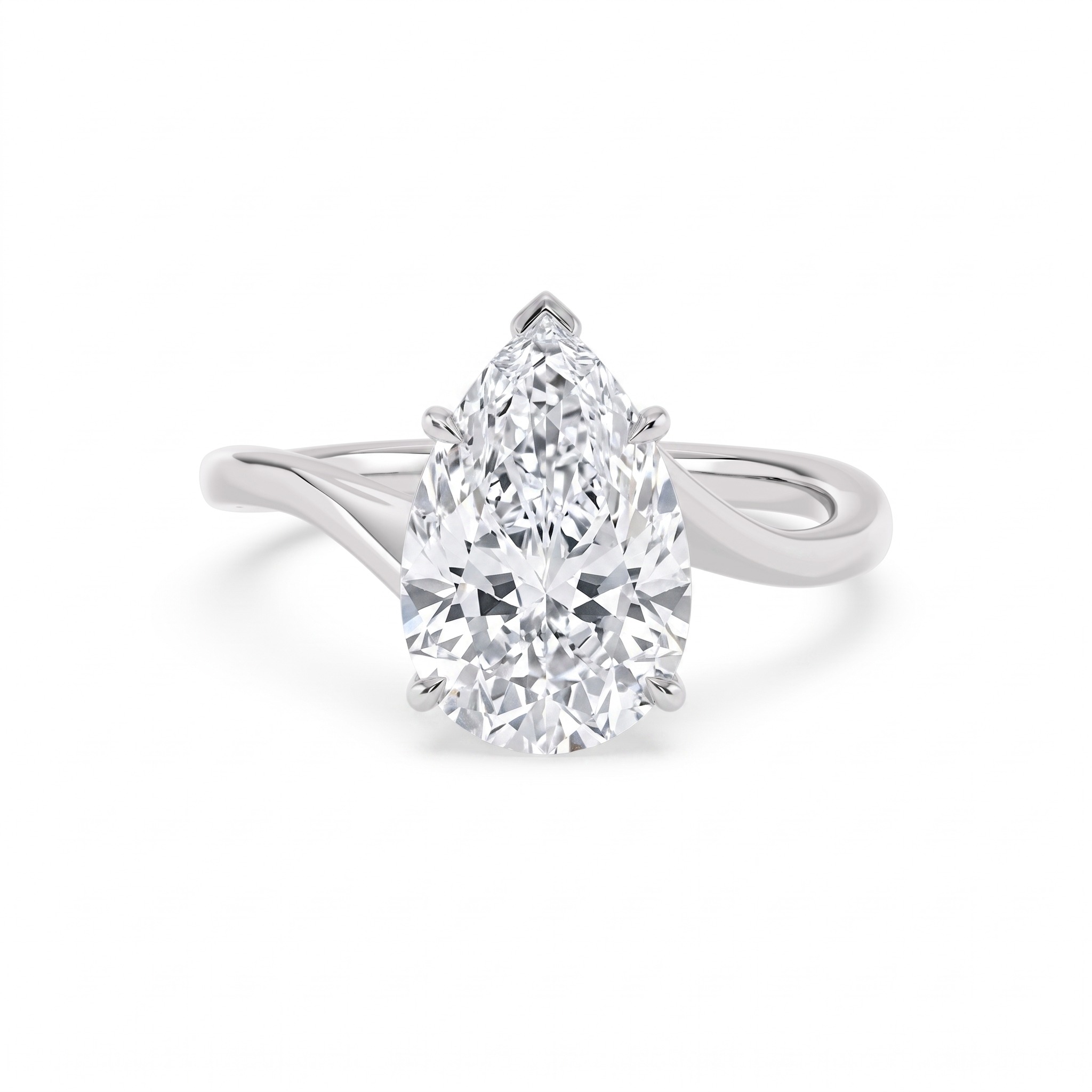 Flint Pear, Five Prong Pear Solitaire, Bypass in White Gold, pear