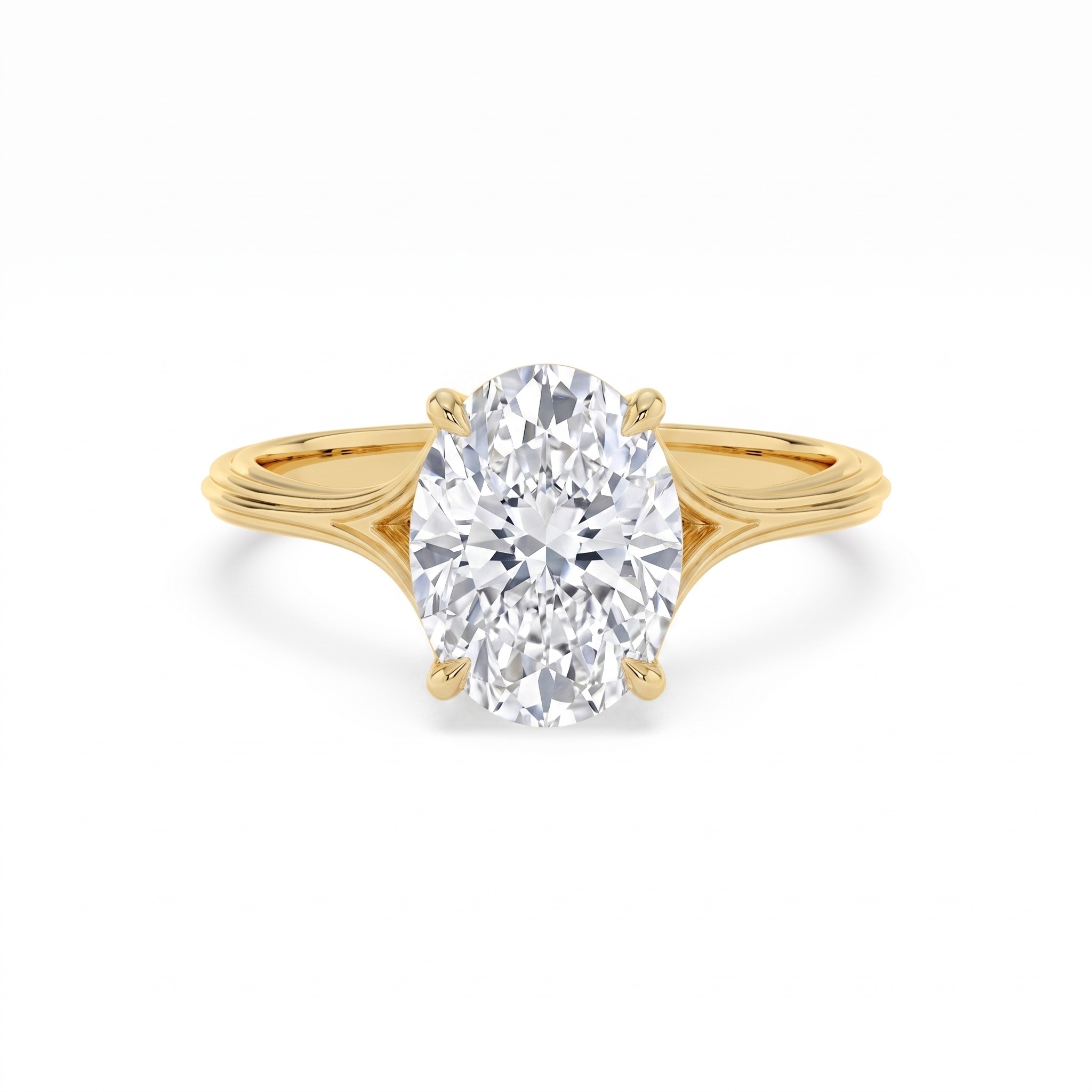 Reef, Four Prong Oval Solitaire, Split Shank in Yellow Gold, oval