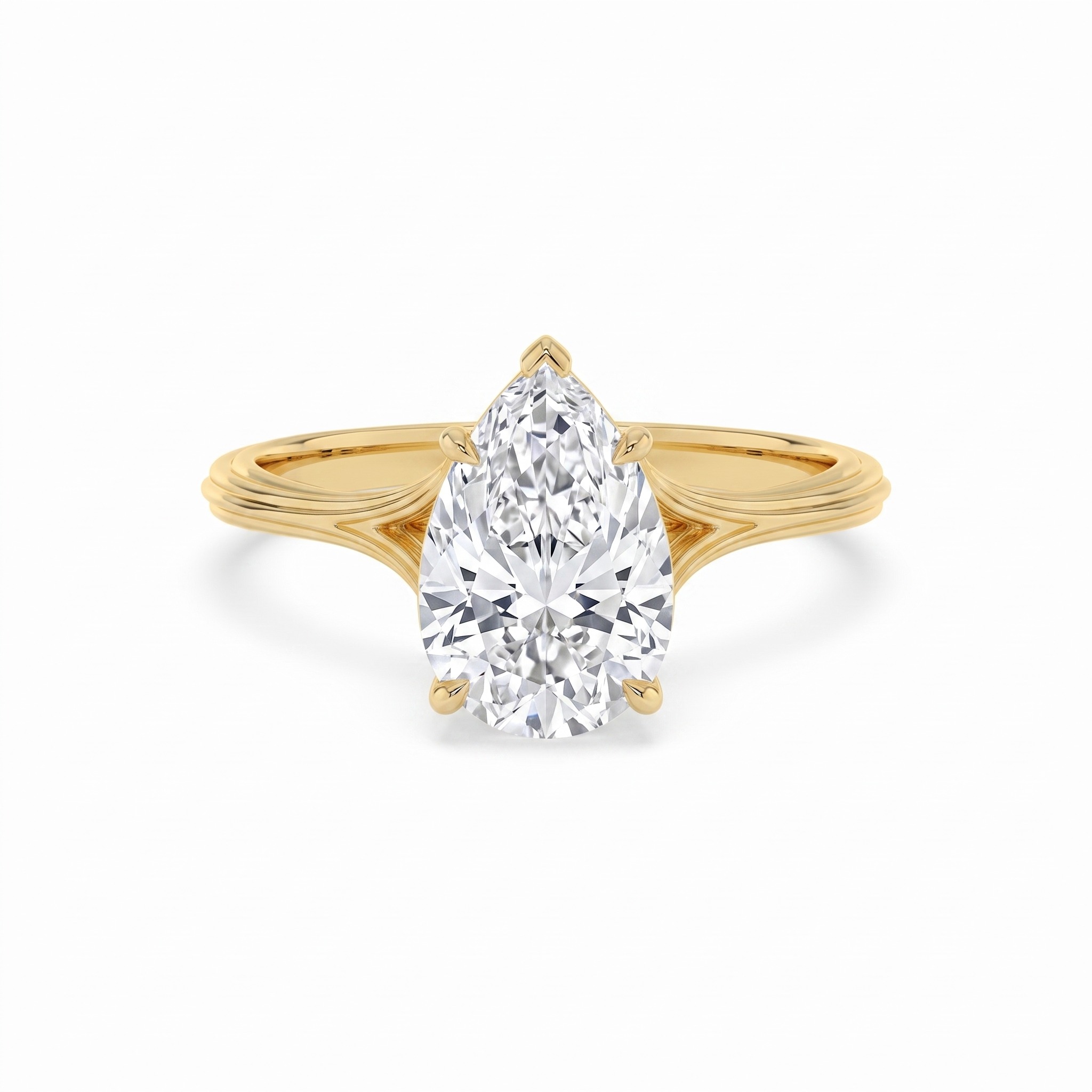Rowan, Five Prong Pear Solitaire, Split Shank in Yellow Gold, pear