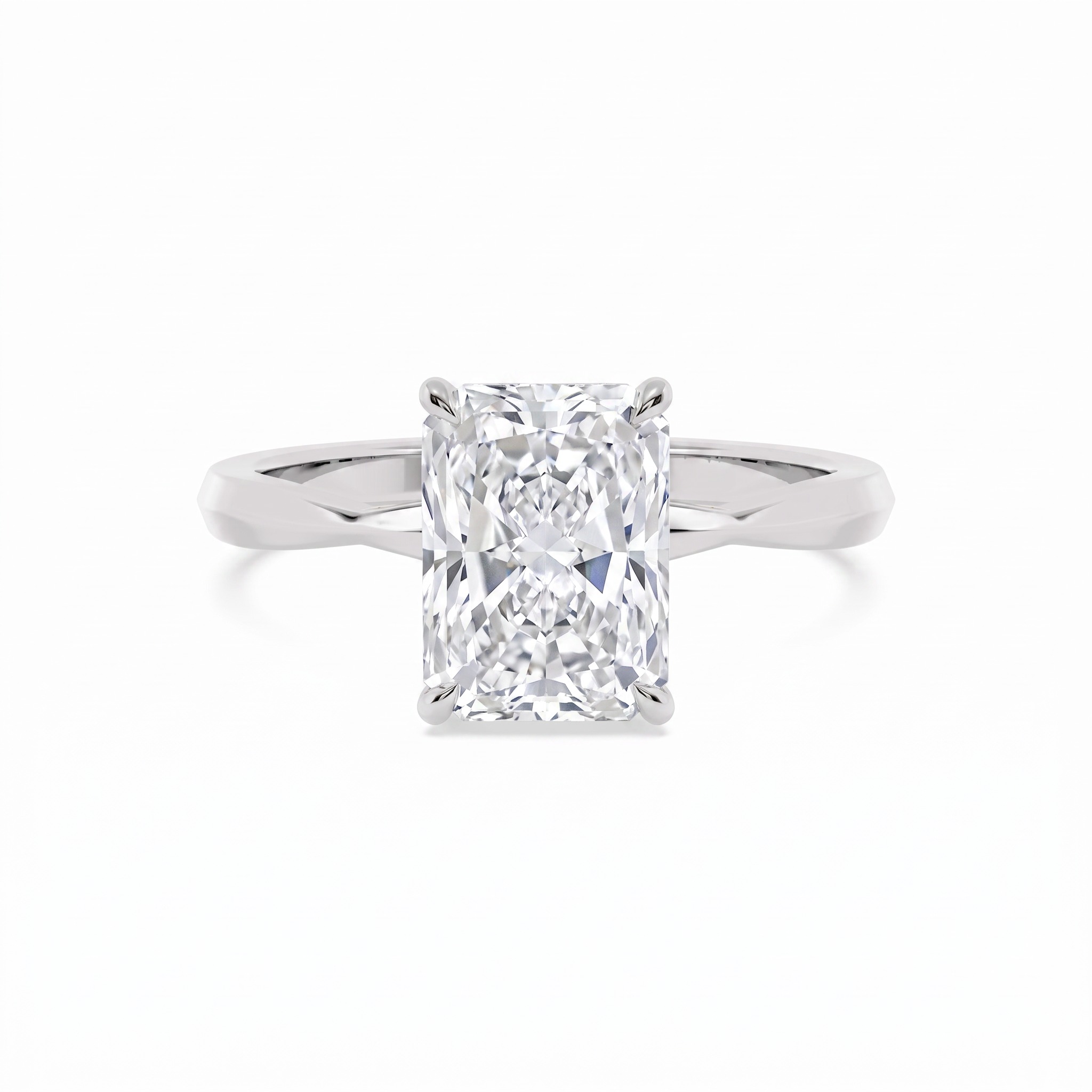 Swale, Four Prong Radiant Solitaire, Hidden Halo in White Gold, radiant