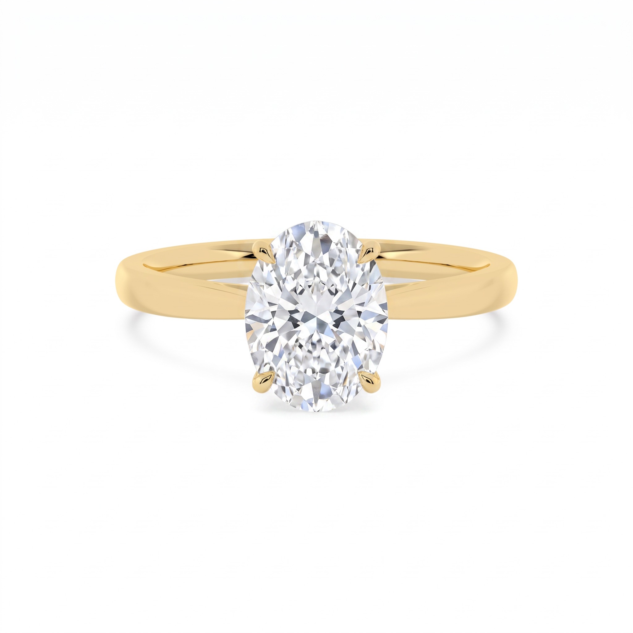 Ebb Oval, Four Prong Oval Solitaire, Hidden Halo in Yellow Gold, oval