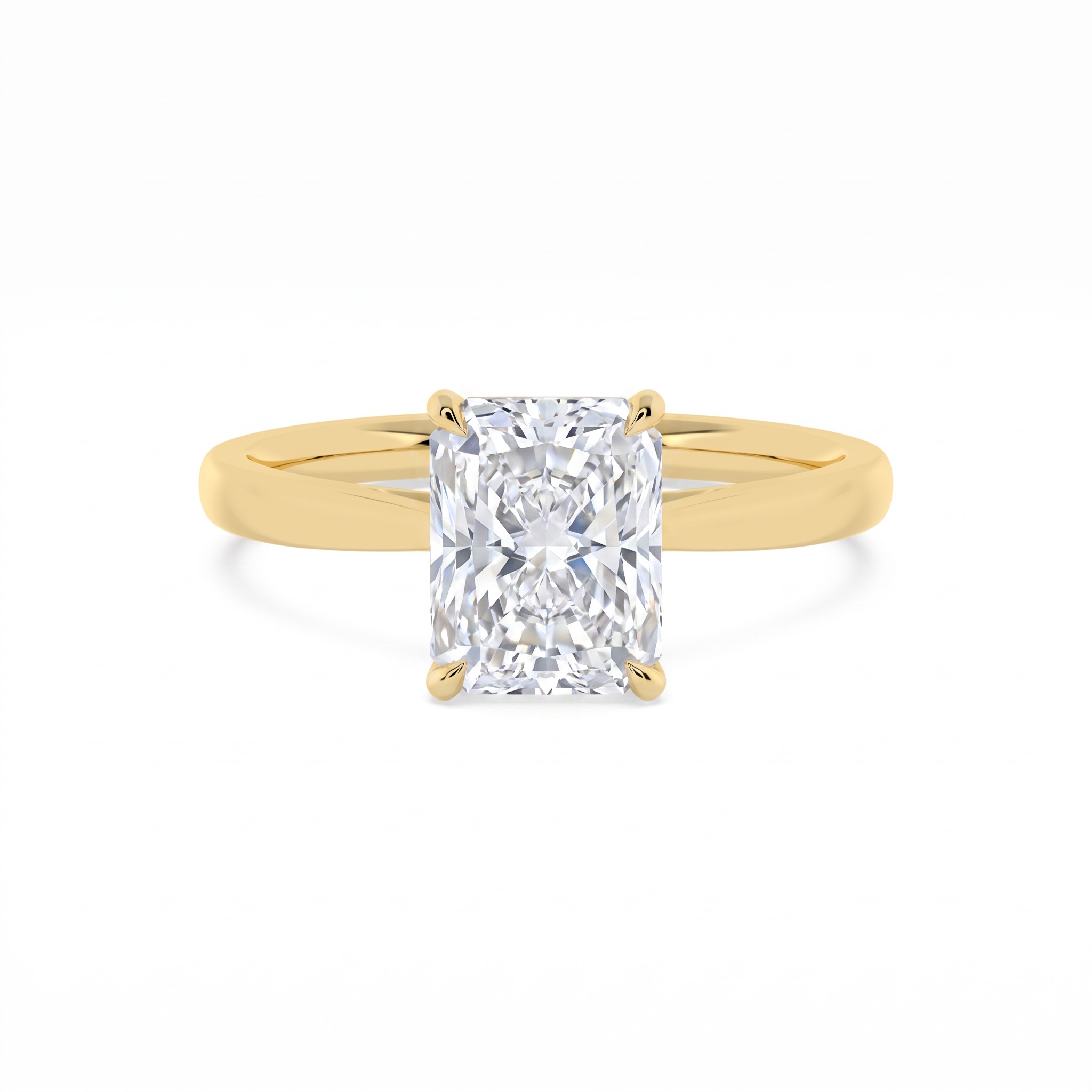 Ebb Radiant, Four Prong Radiant Solitaire, Hidden Halo in Yellow Gold, radiant