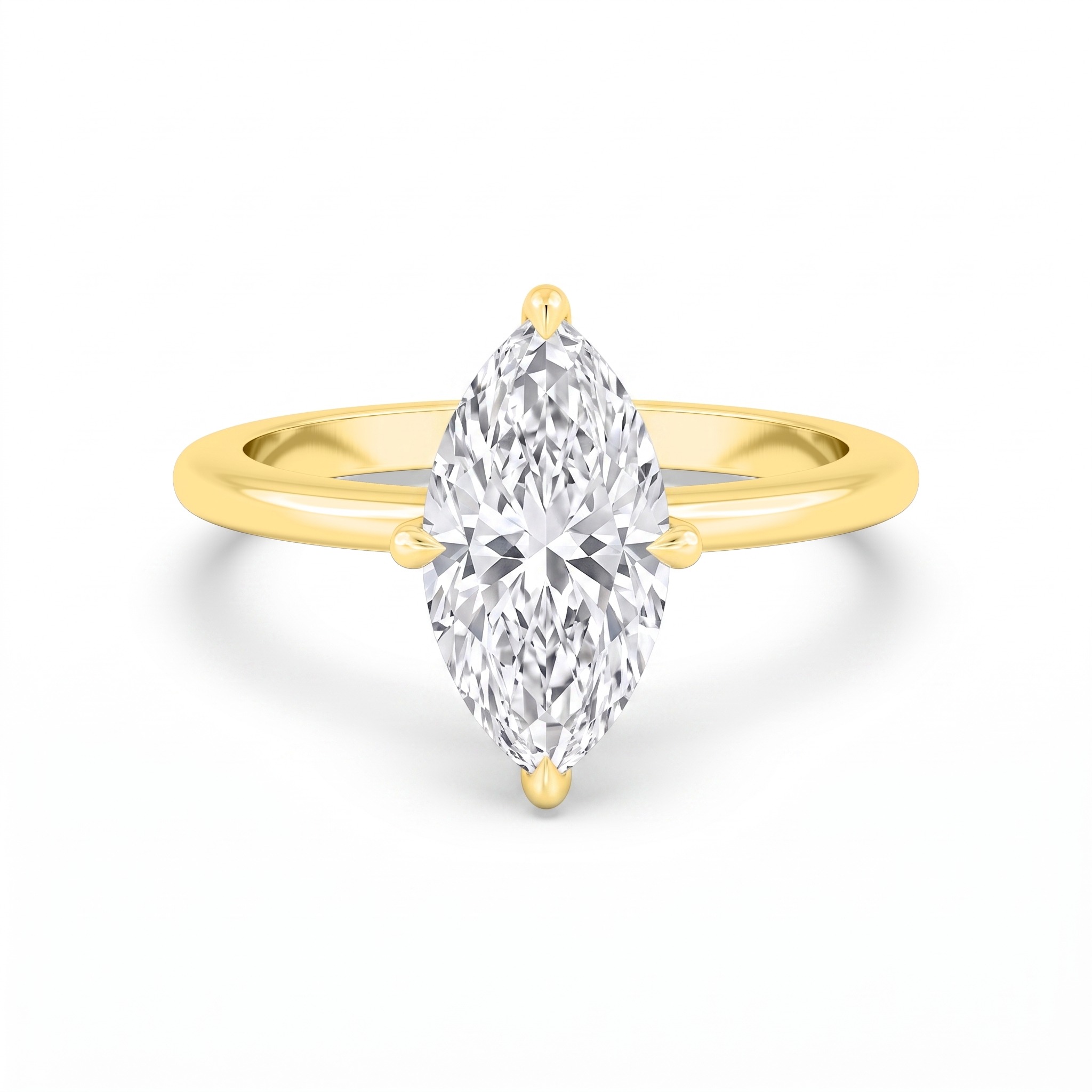 Rime, Four Prong Marquise Solitaire, Hidden Halo in Yellow Gold, marquise