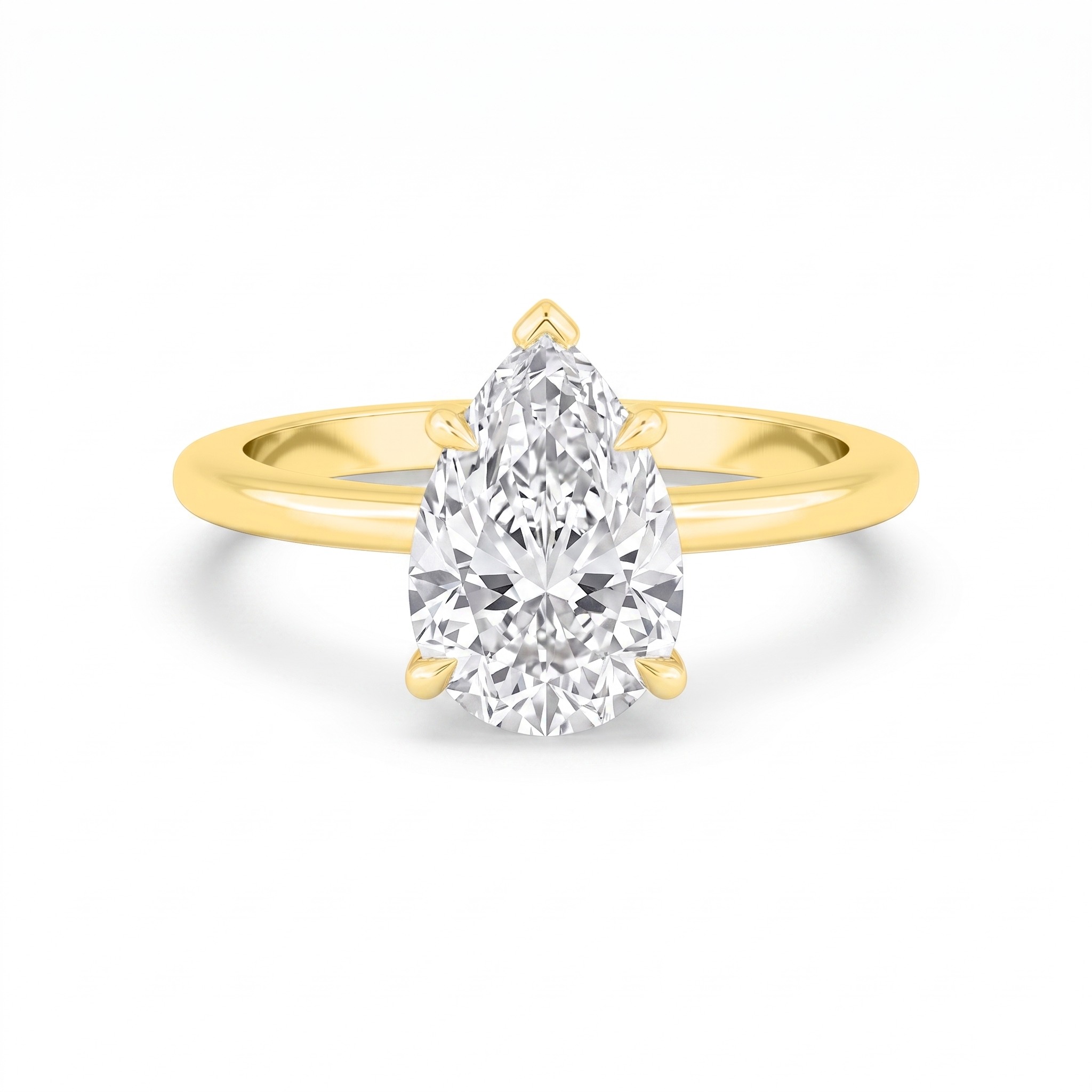 Yew, Five Prong Pear Solitaire, Hidden Halo in Yellow Gold, pear