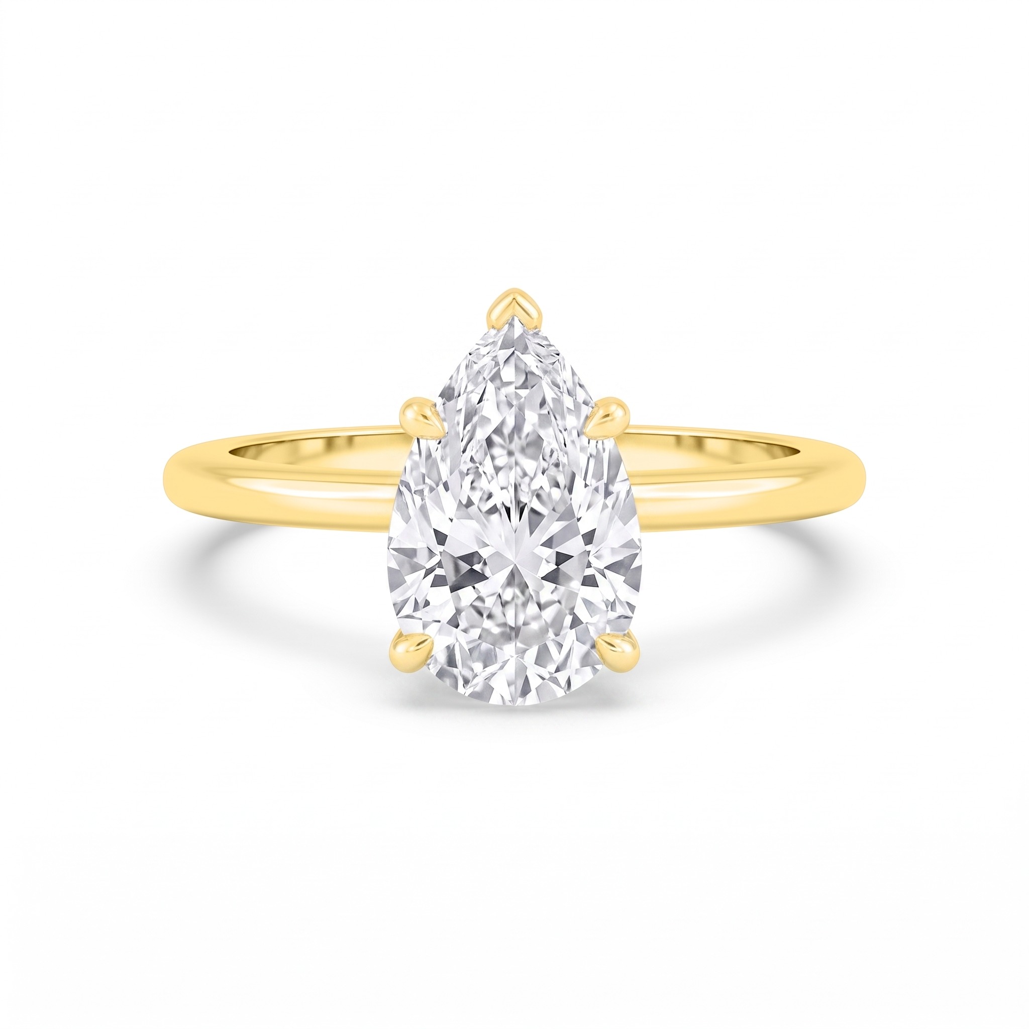 Cinder, Five Prong Pear Solitaire in Yellow Gold, pear