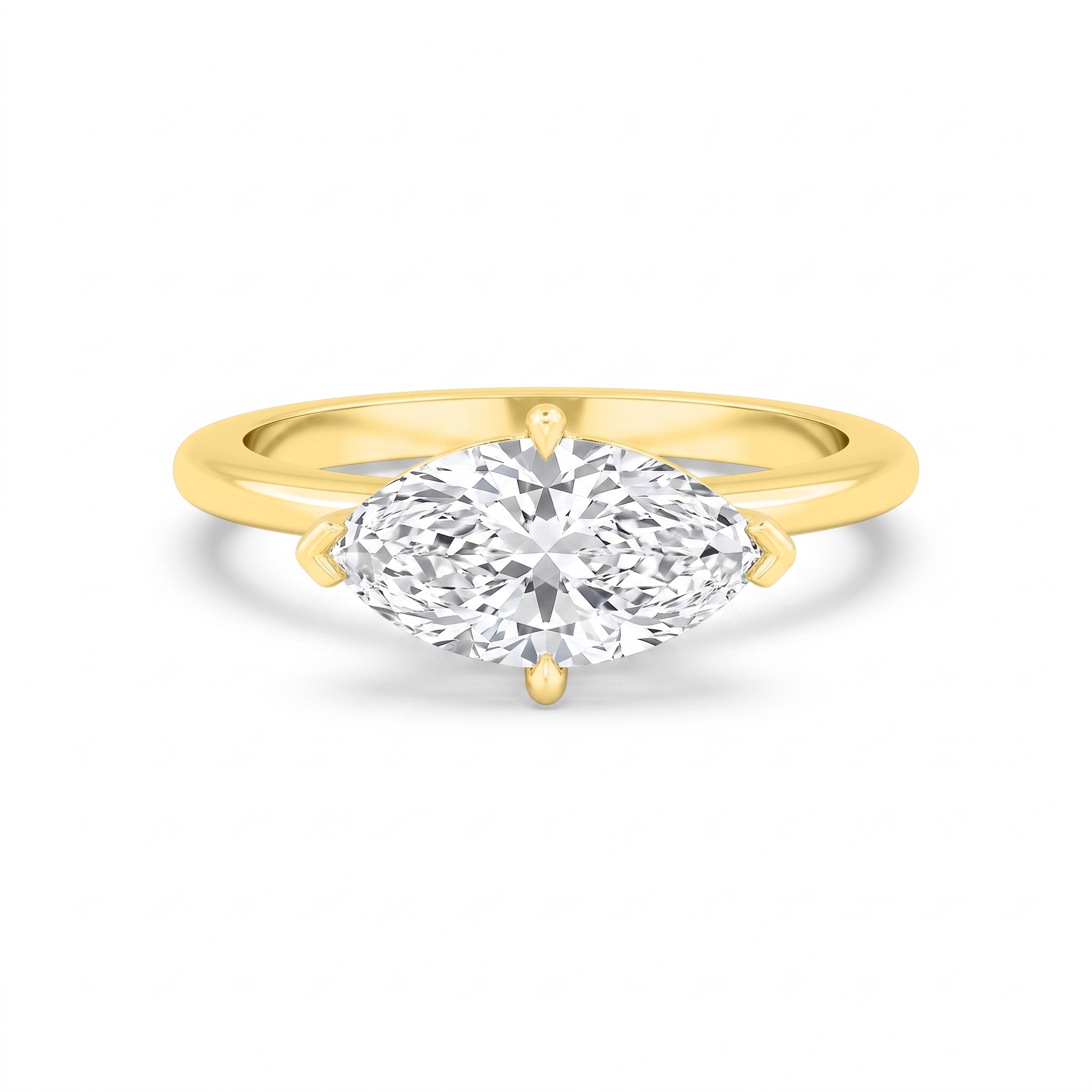 Copse, Four Prong Marquise East-West Solitaire, Hidden Halo in Yellow Gold, marquise