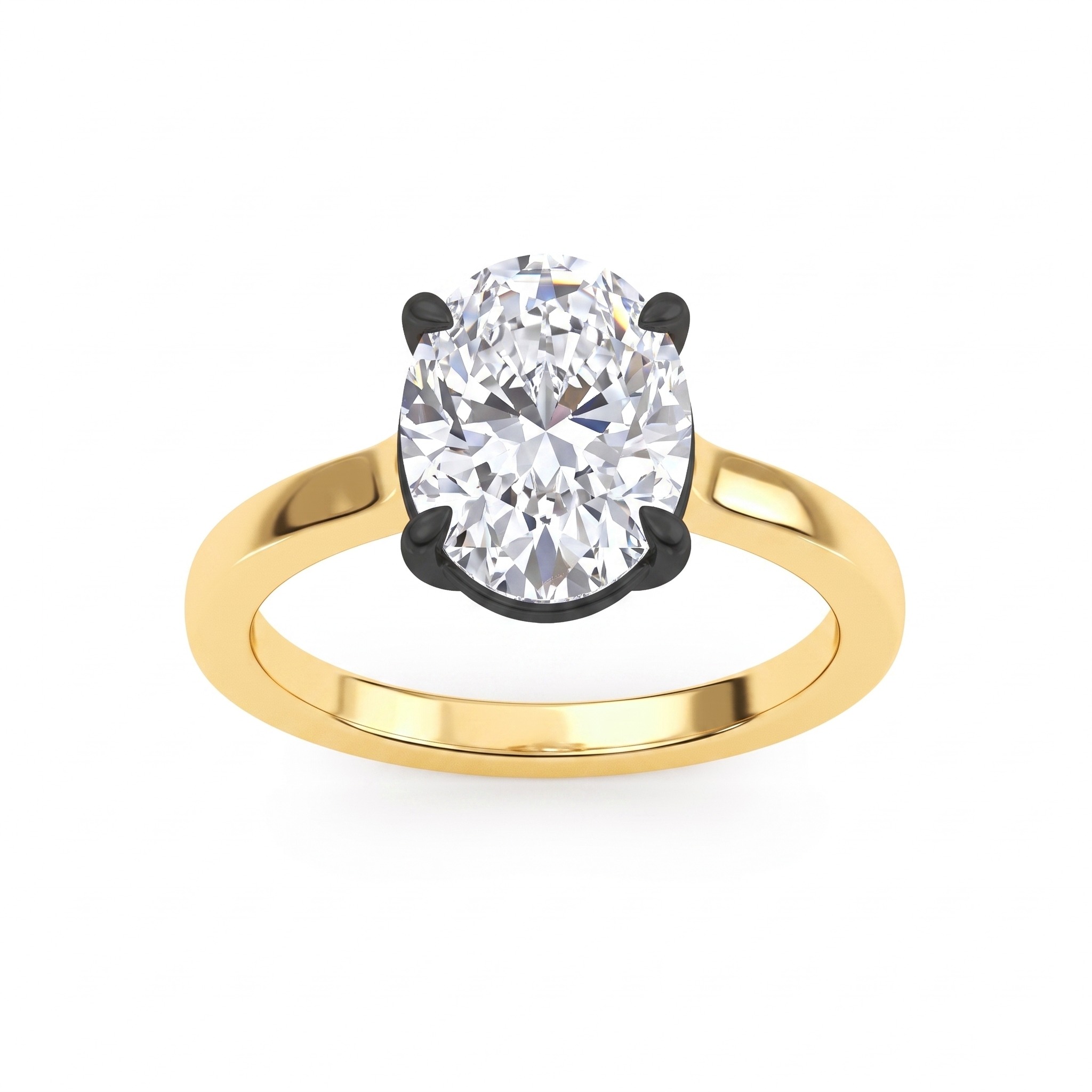 Kestrel, Four Prong Oval Solitaire, Black Rhodium Head in Yellow Gold, oval