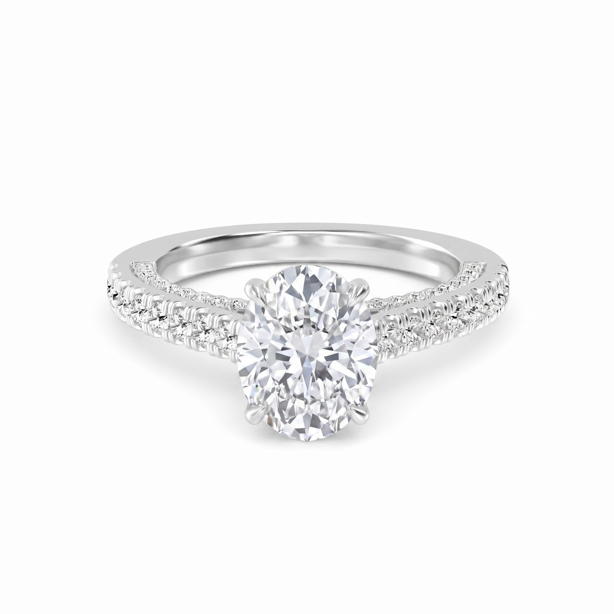 Ochre, Four Prong Oval Solitaire, Pavé Band in White Gold, oval