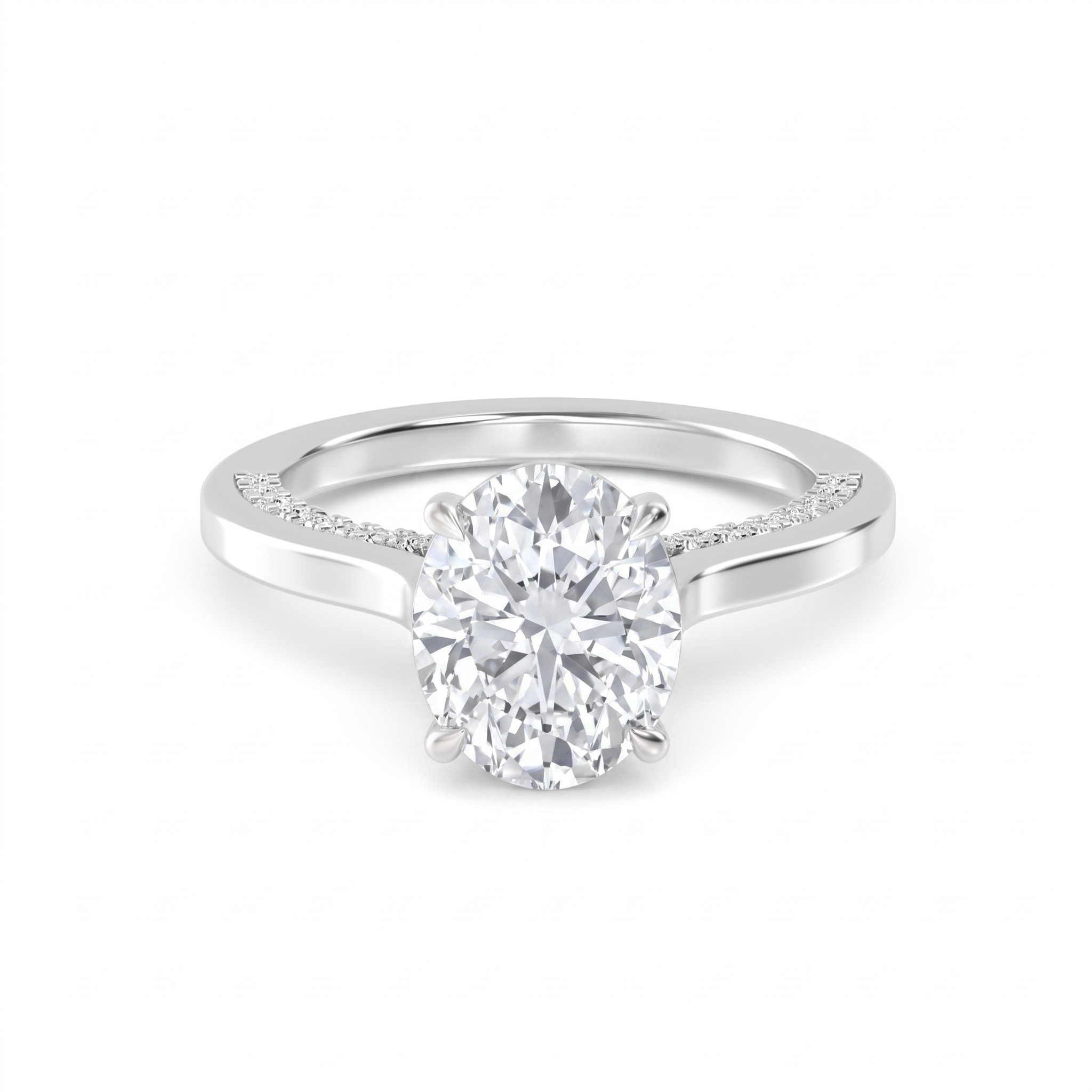Tern, Four Prong Oval Solitaire, Pavé Band in White Gold, oval