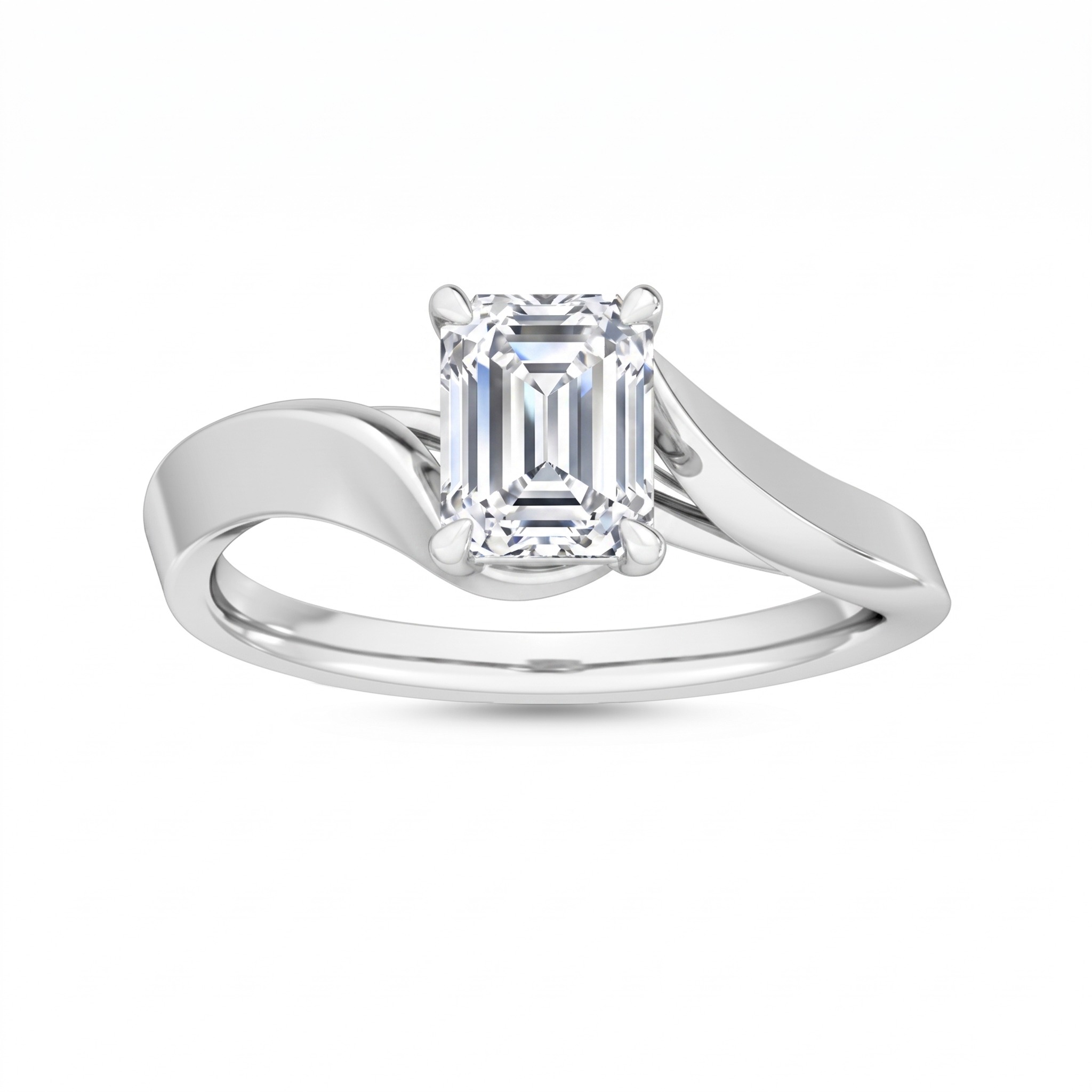Elder, Four Prong Emerald Solitaire, Bypass in White Gold, emerald