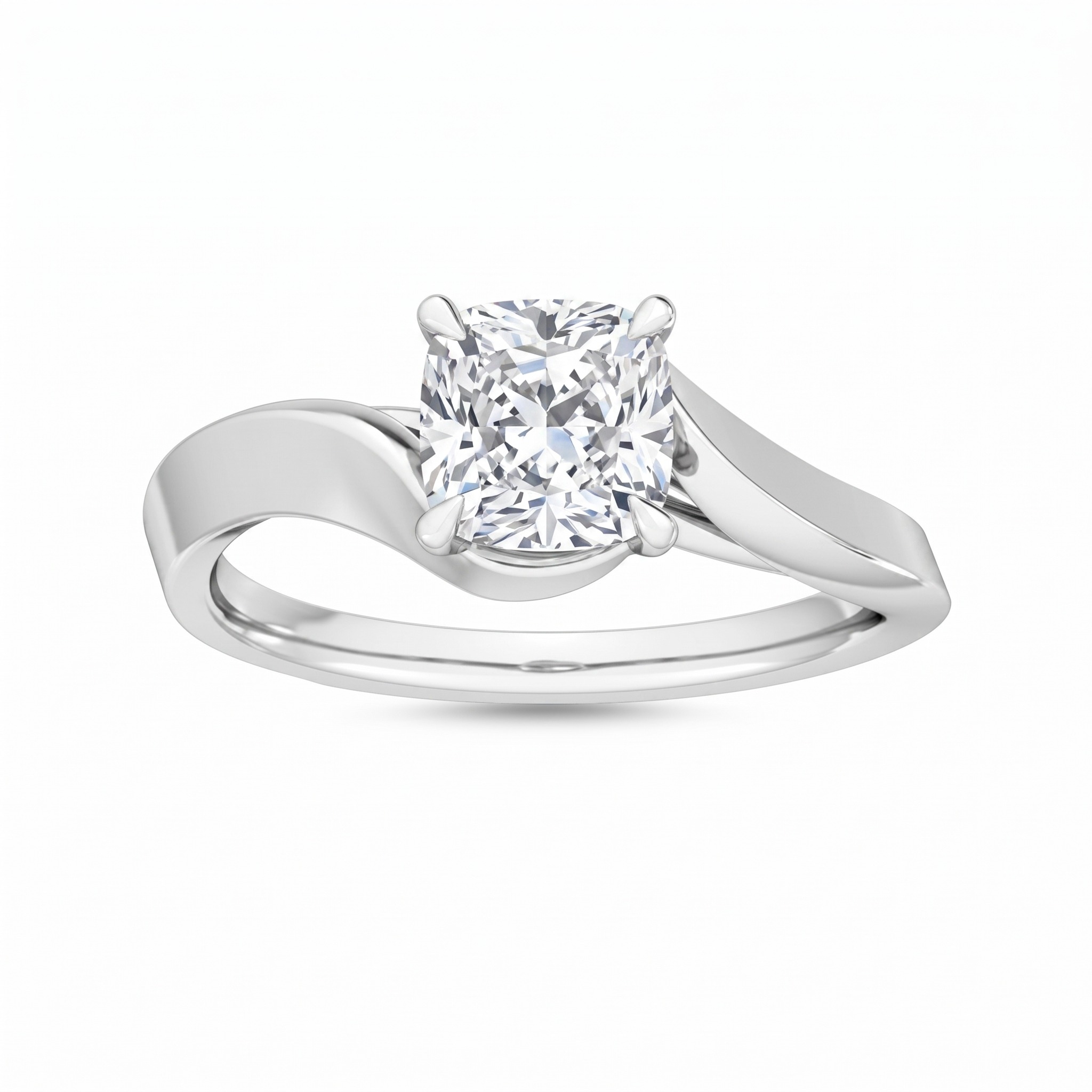 Holly, Four Prong Cushion Solitaire, Bypass in White Gold, cushion