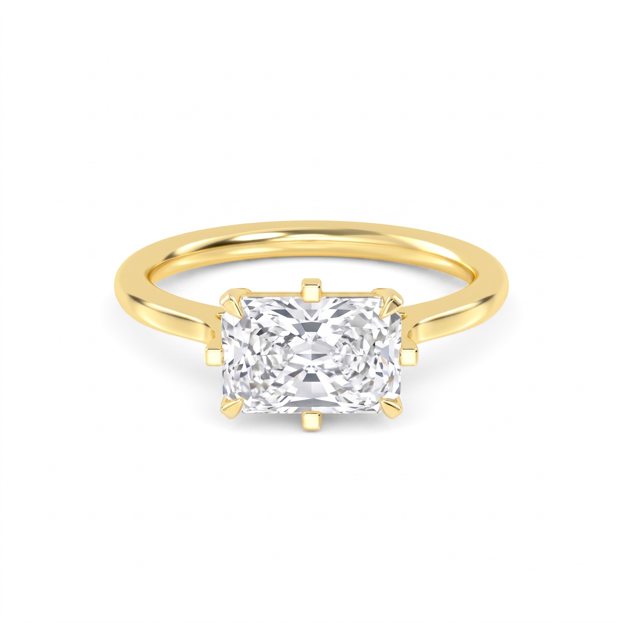 Fig, Four Prong Radiant East-West Solitaire in Yellow Gold, radiant