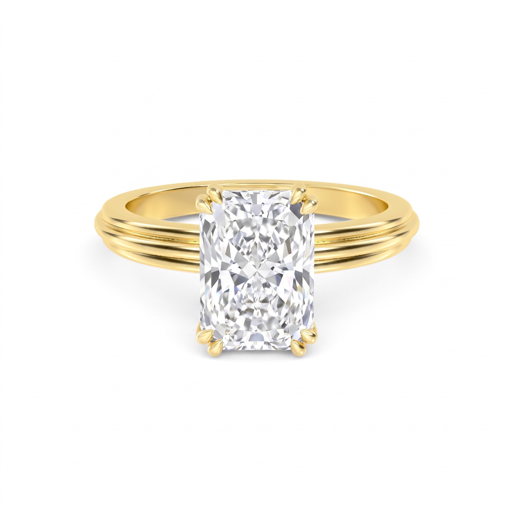 Marram, Double Claw Radiant Solitaire in Yellow Gold, radiant