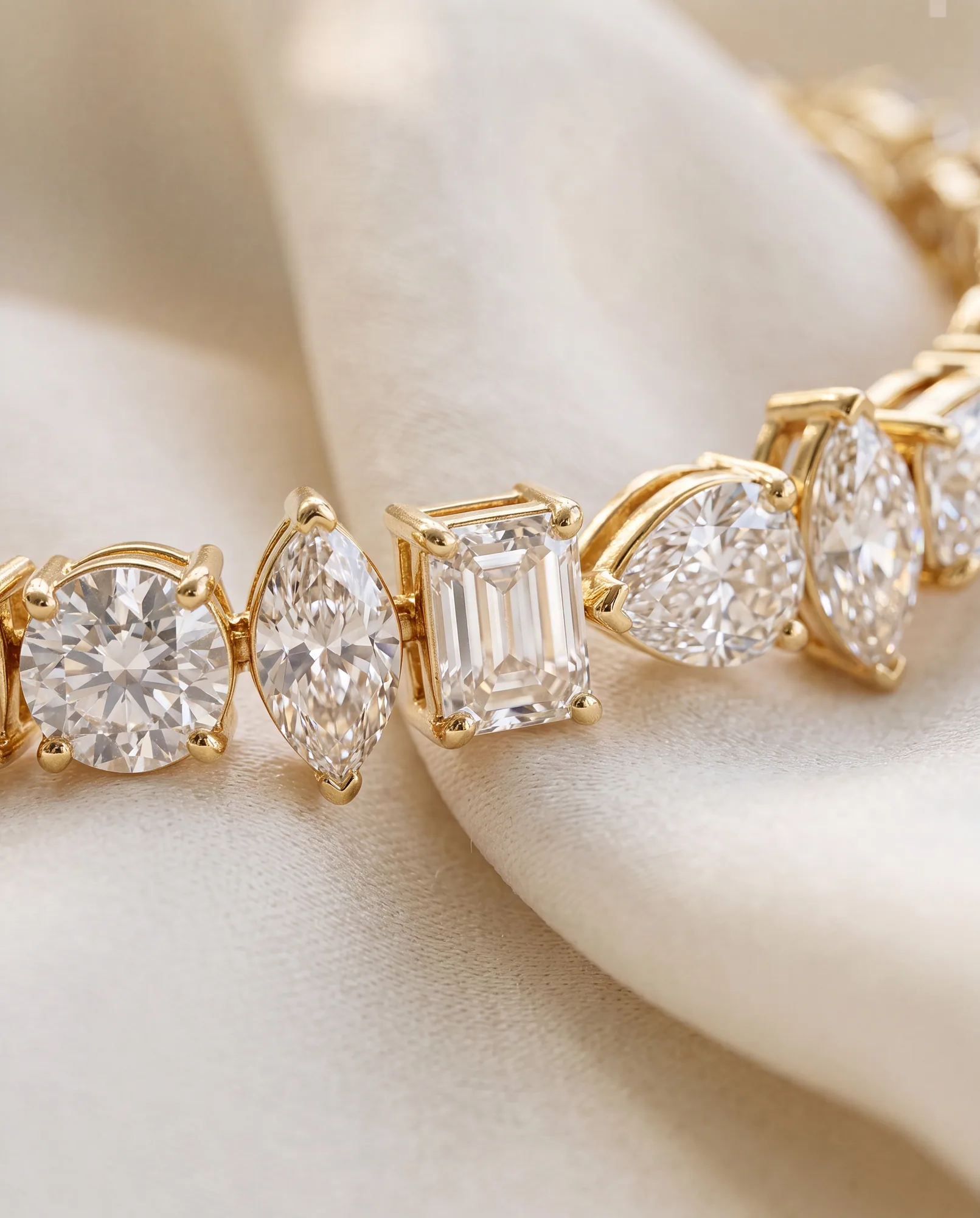 Parade Mixed Shapes, Mixed-Shape Tennis Bracelet in Yellow Gold, mixed, side profile