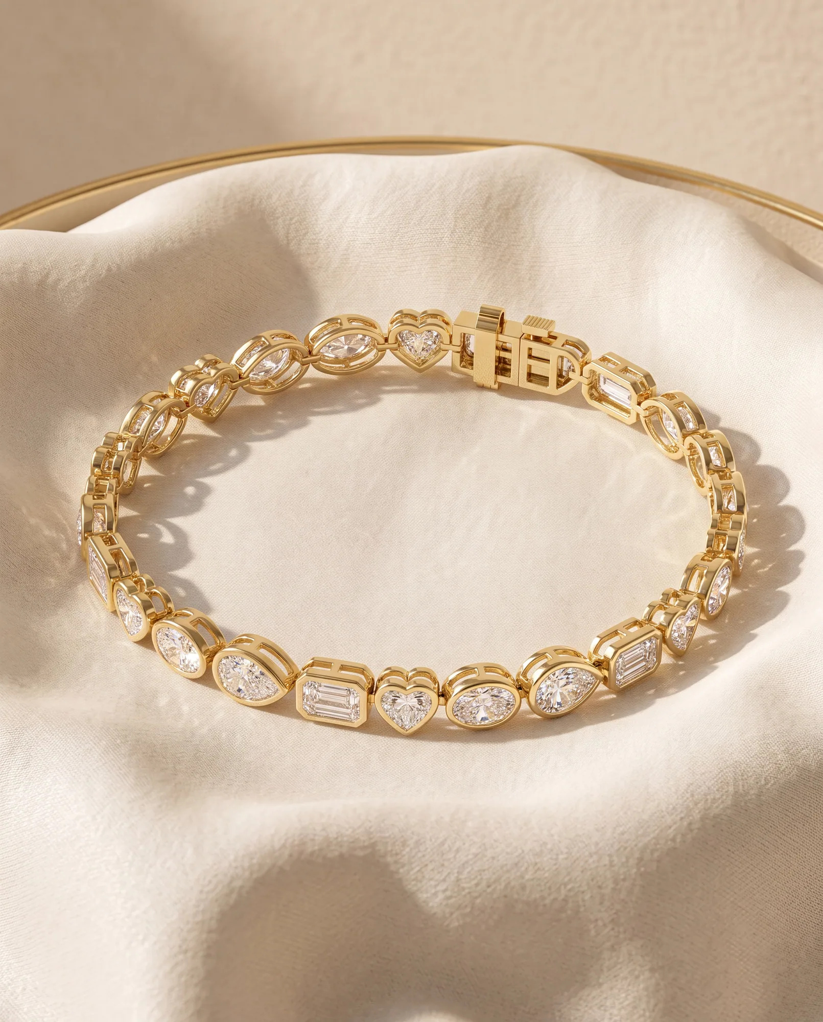 Lullaby Mixed Shapes, Mixed-Shape East-West Bezel Bracelet in Yellow Gold, mixed