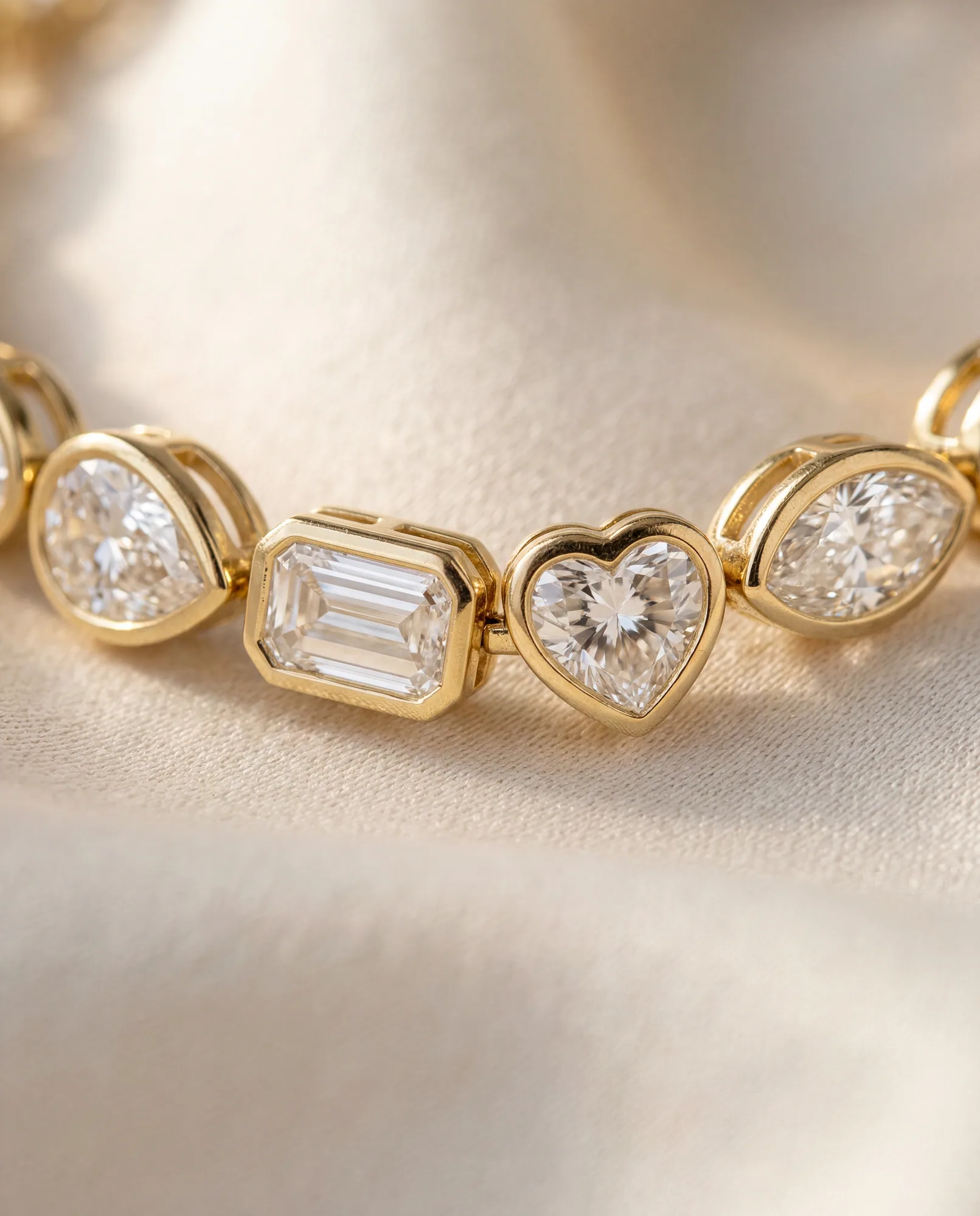 Lullaby Mixed Shapes, Mixed-Shape East-West Bezel Bracelet in Yellow Gold, mixed, side profile