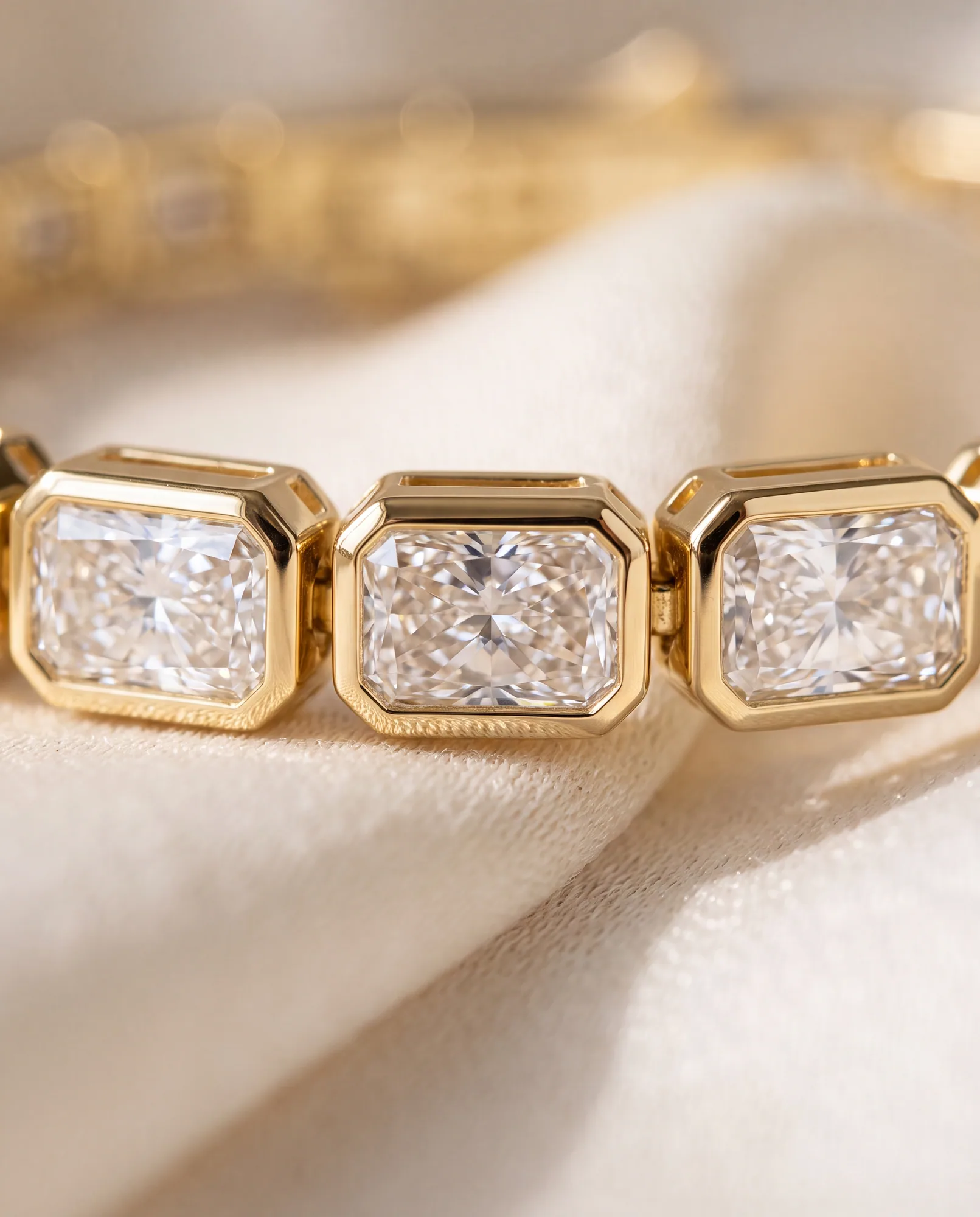 Lullaby Radiant, Radiant East-West Bezel Bracelet in Yellow Gold, radiant, side profile