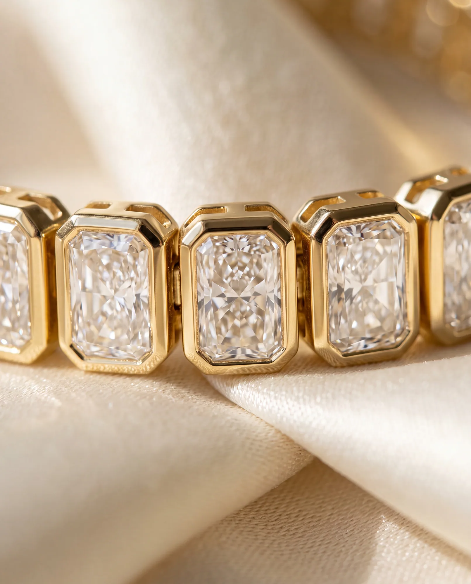 Ovation Emerald Slim, Slim Emerald-Cut North-South Bezel Bracelet in Yellow Gold, emerald, side profile