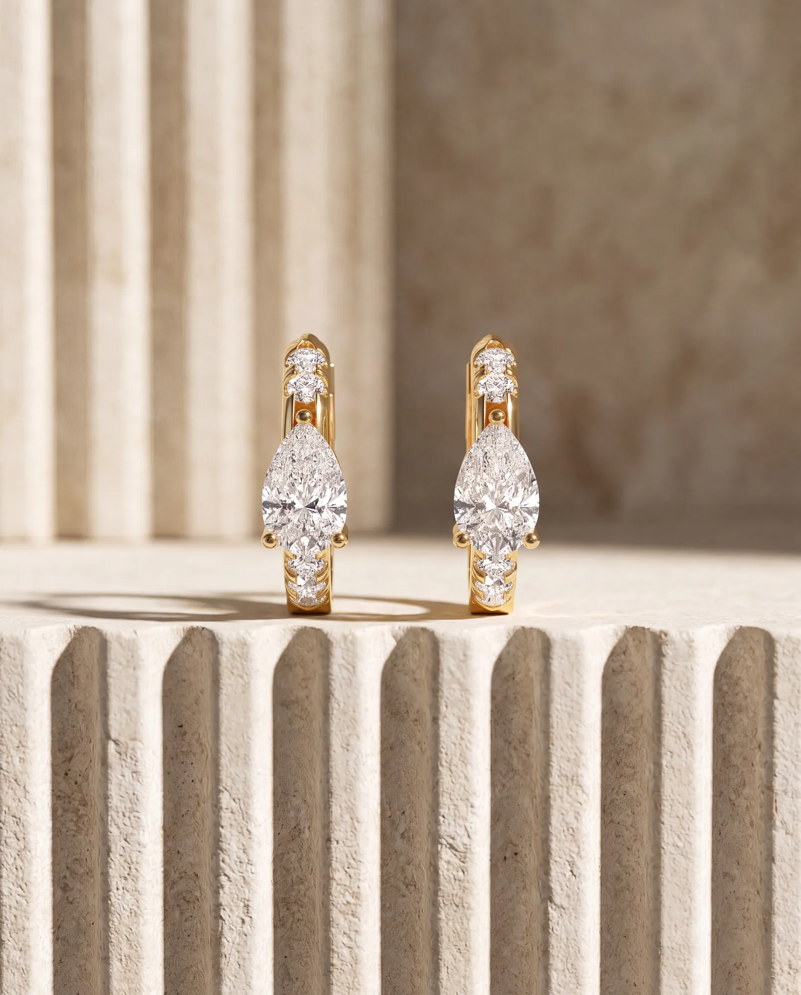Orbit Pear, Pear-Centre Diamond Hoops in Yellow Gold, pear