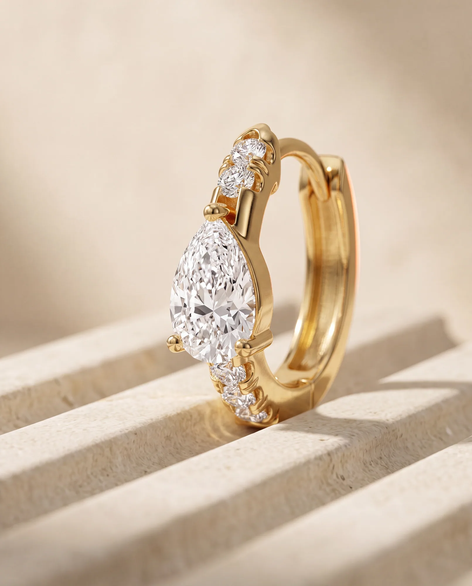 Orbit Pear, Pear-Centre Diamond Hoops in Yellow Gold, pear, side profile