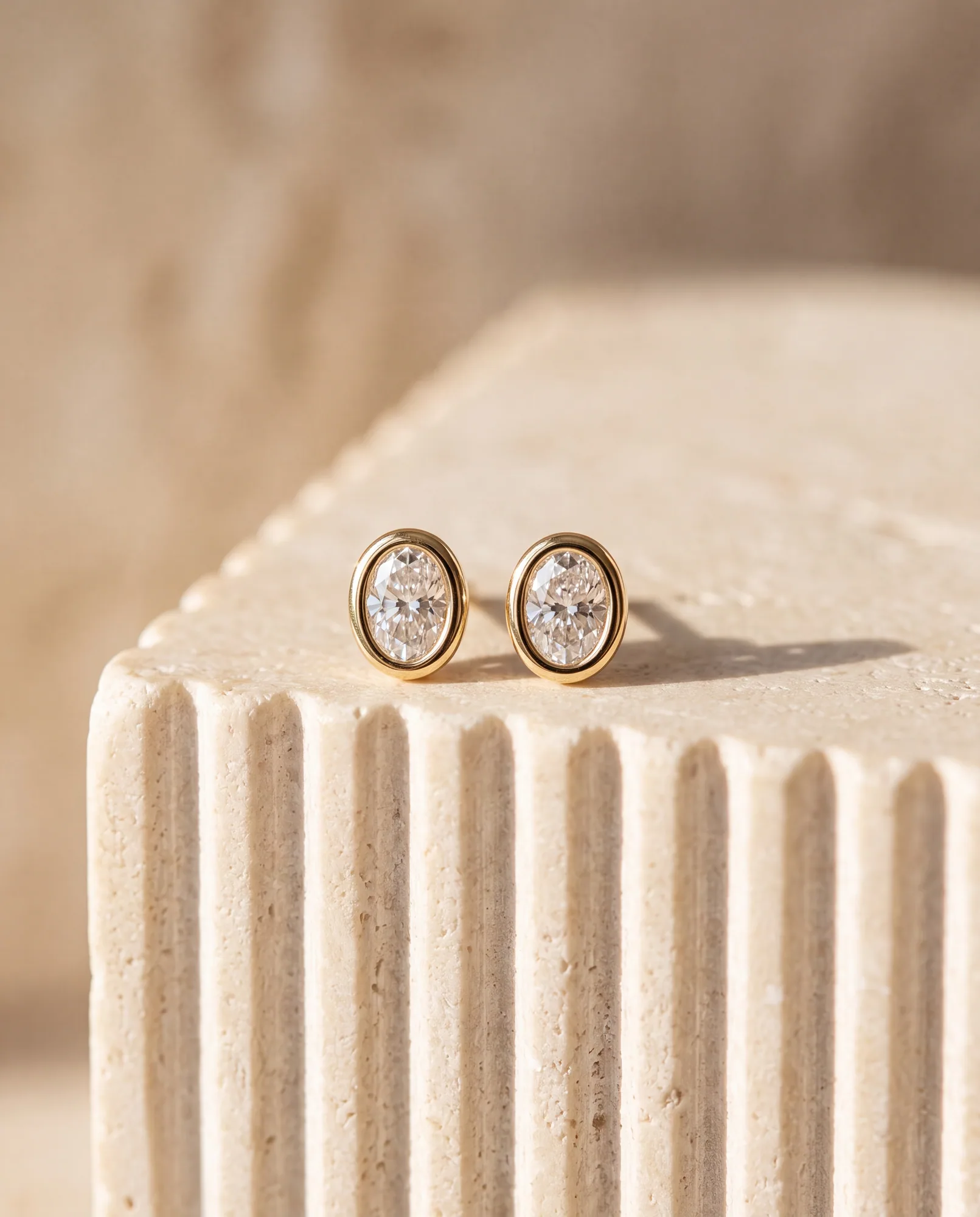 Moon Oval, Oval Bezel Studs in Yellow Gold, oval