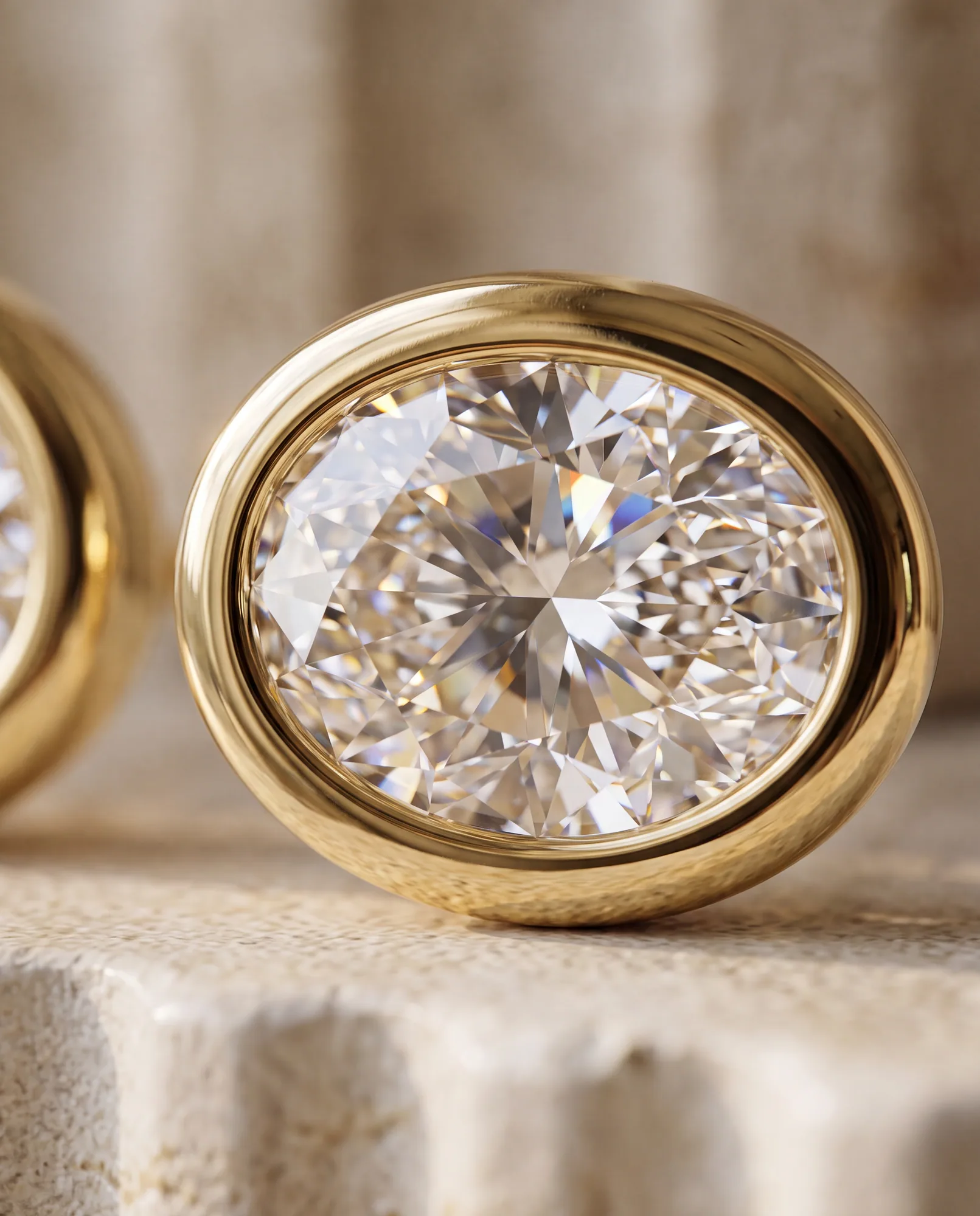 Moon Oval, Oval Bezel Studs in Yellow Gold, oval, side profile
