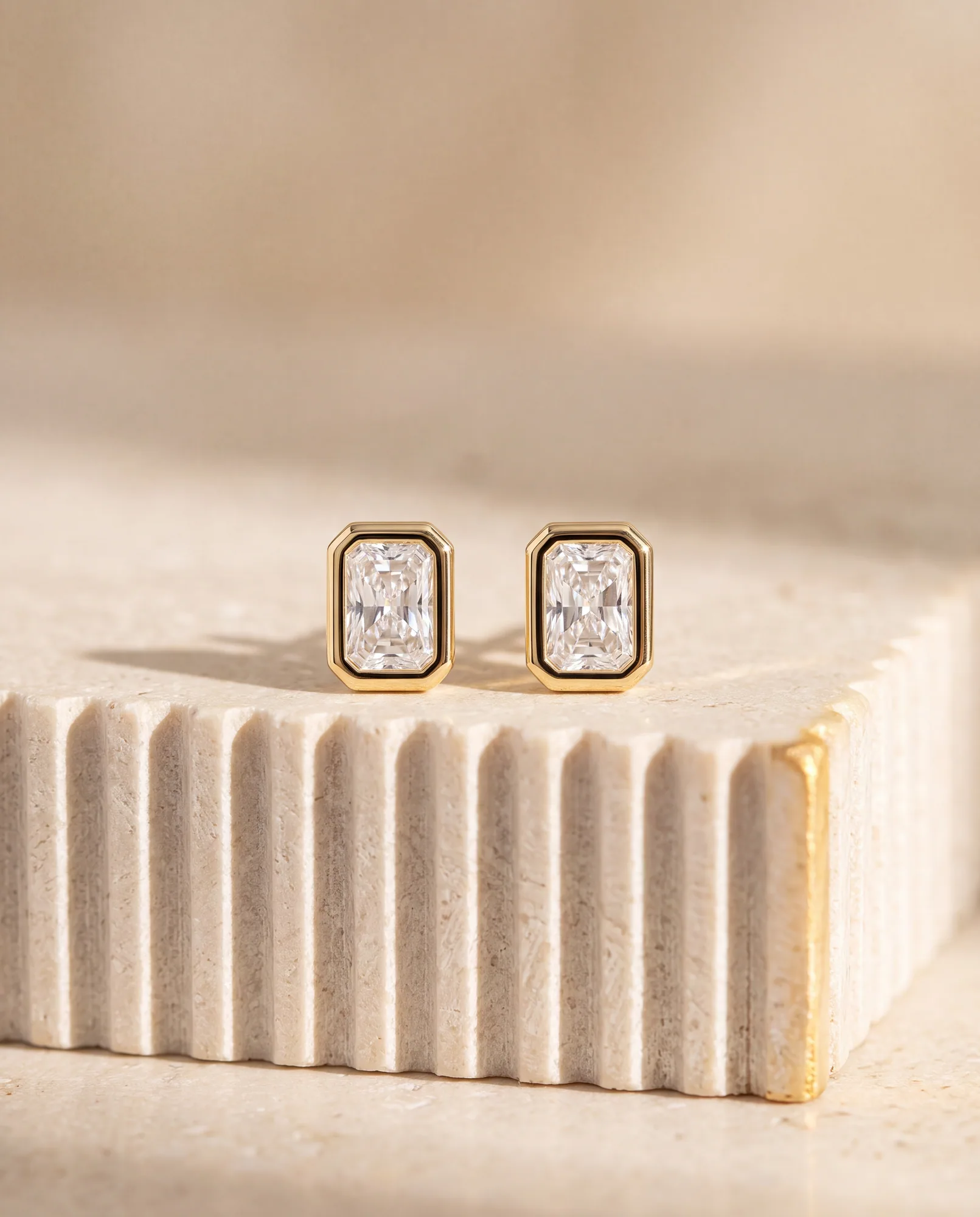 Moon Radiant, Radiant Bezel Studs in Yellow Gold, radiant
