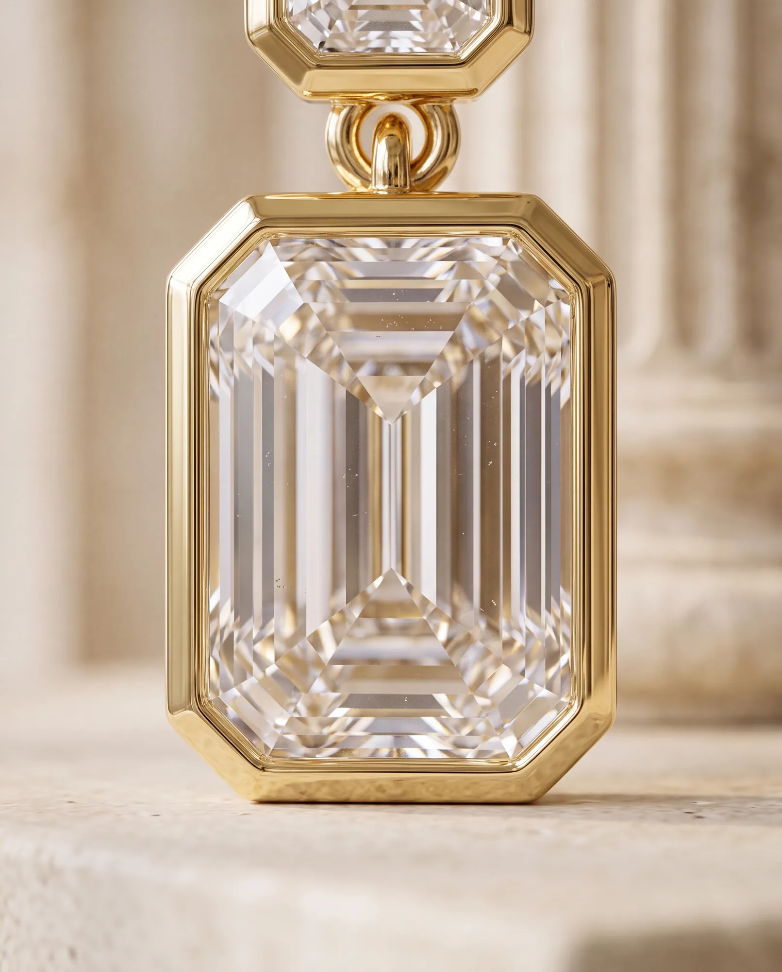 Rain Emerald, Emerald-Cut Bezel Drops in Yellow Gold, emerald, side profile