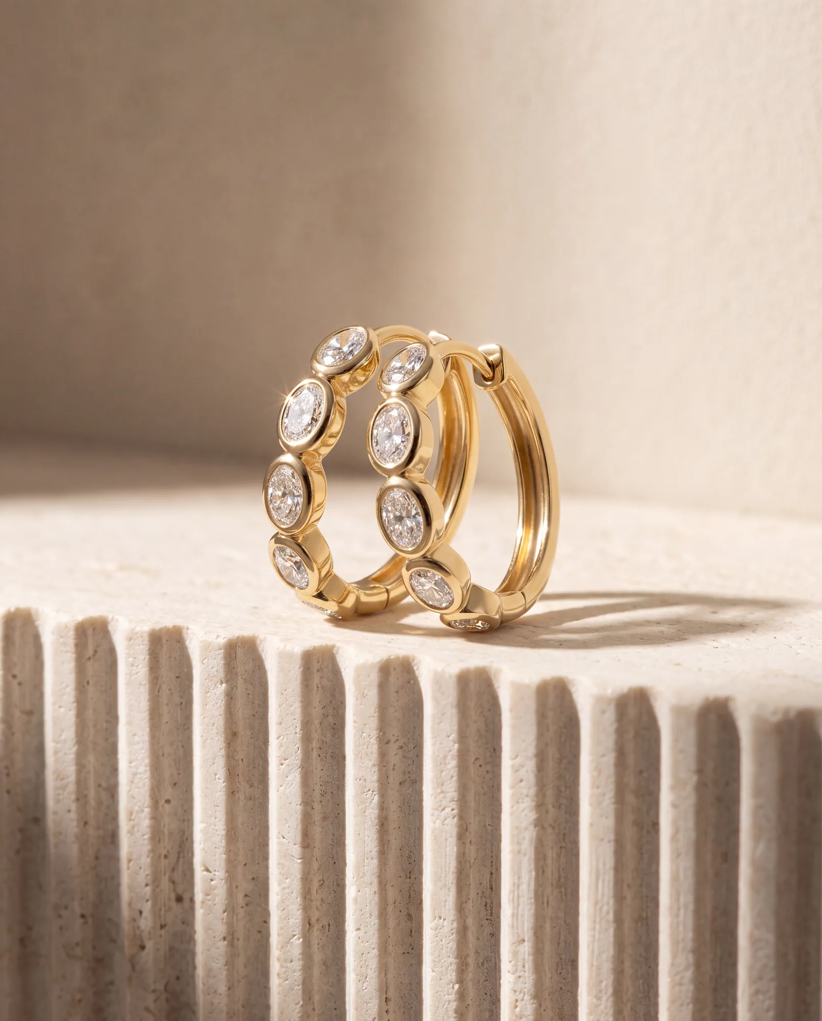 Carousel Oval, Oval Bezel Hoops in Yellow Gold, oval