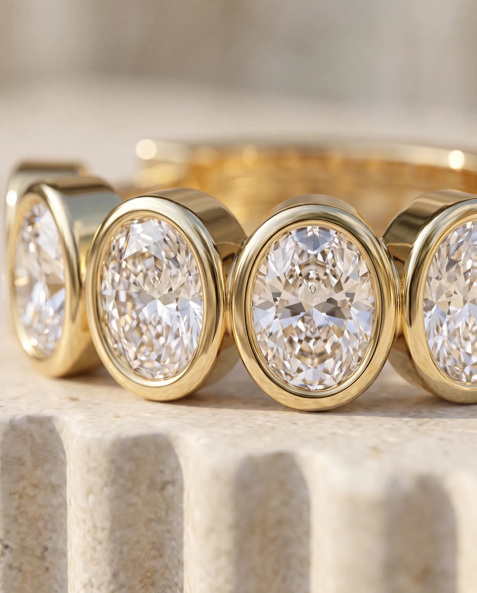 Carousel Oval, Oval Bezel Hoops in Yellow Gold, oval, side profile