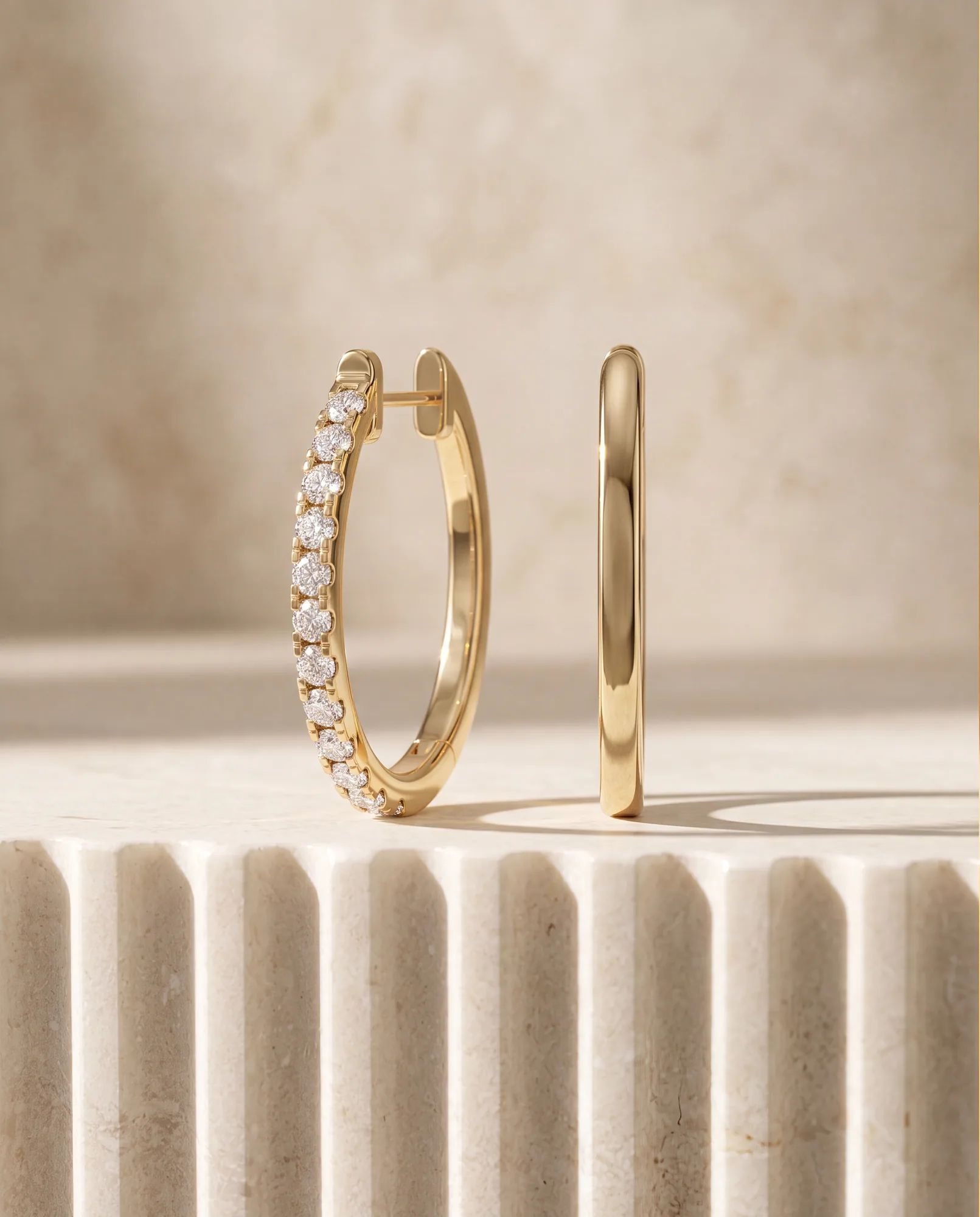 Murmur, Slim Pavé Hoops in Yellow Gold, round