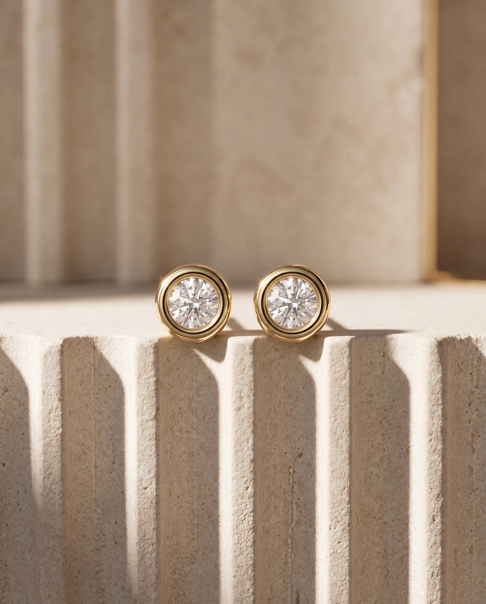 Moon Round, Round Bezel Studs in Yellow Gold, round