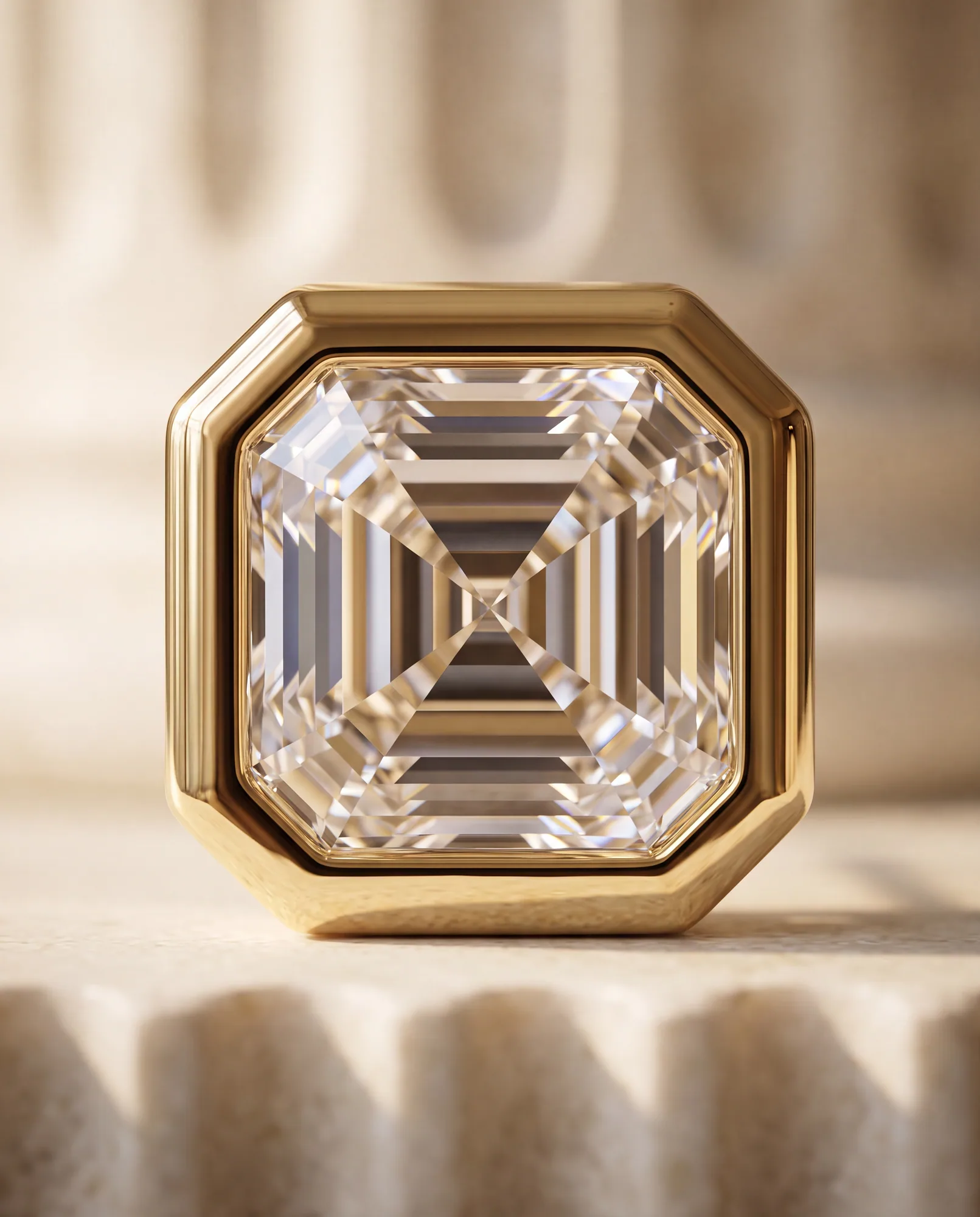 Moon Asscher, Asscher Bezel Studs in Yellow Gold, asscher, side profile