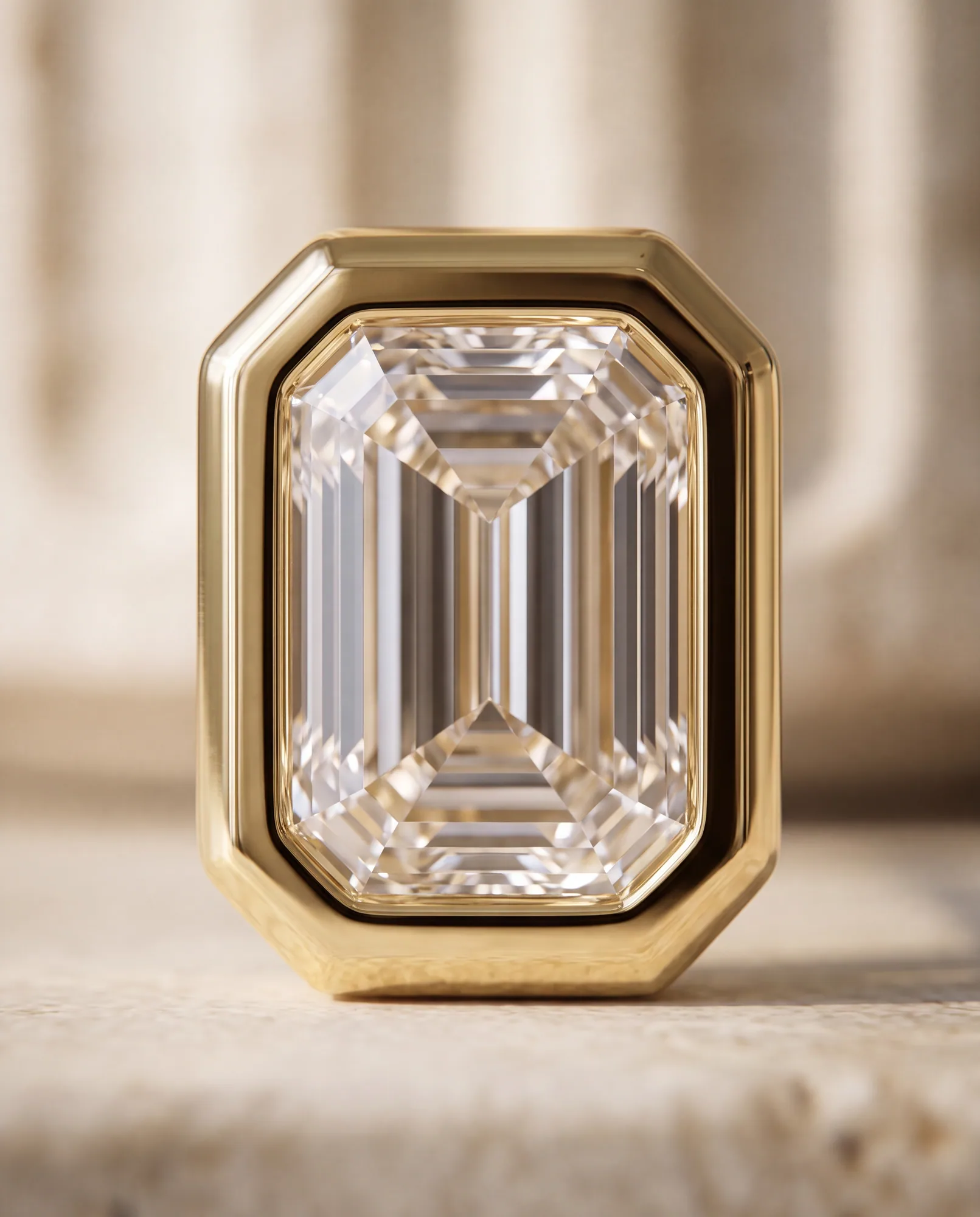 Moon Emerald, Emerald-Cut Bezel Studs in Yellow Gold, emerald, side profile