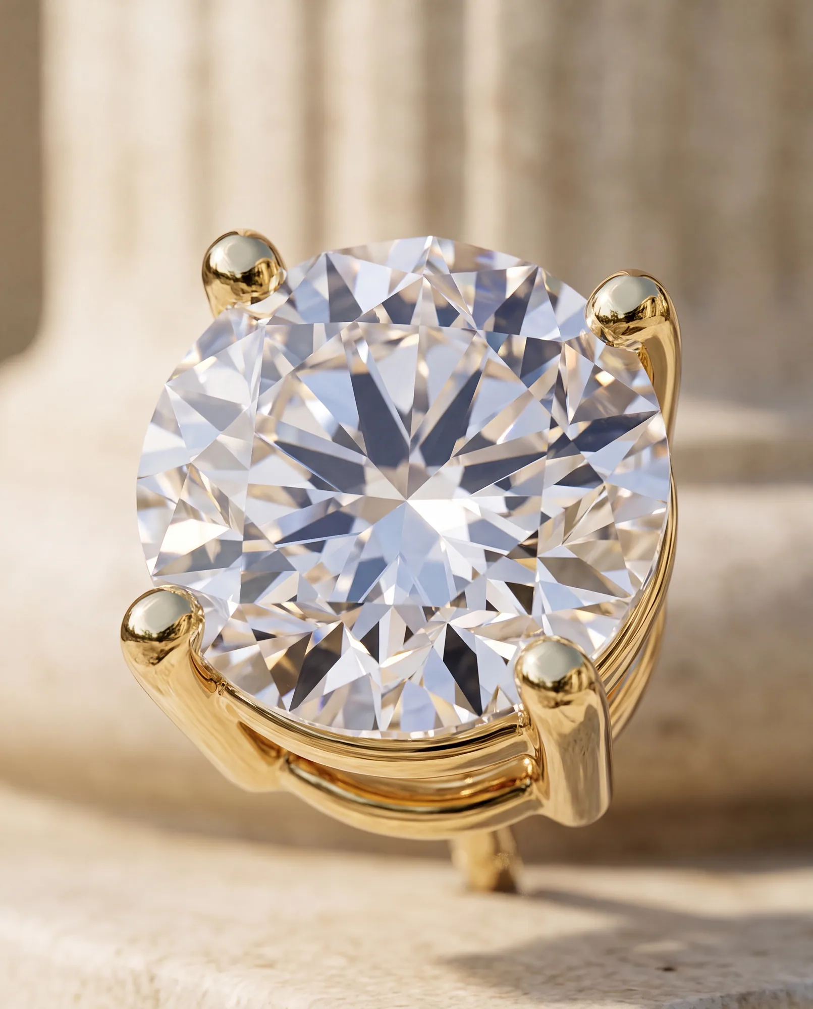 Dew, Four-Prong Lab-Grown Diamond Studs in Yellow Gold, round, side profile
