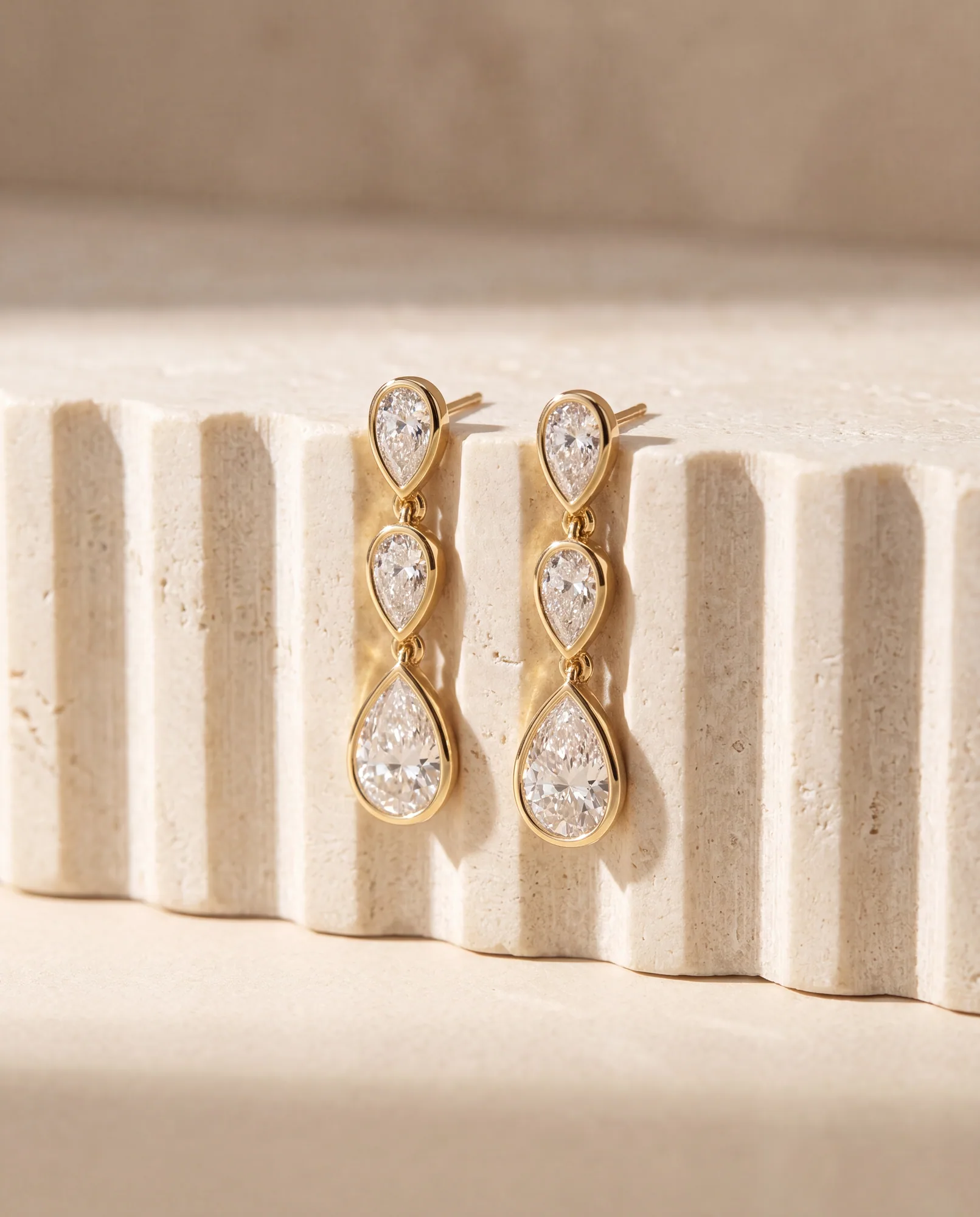 Rain Pear, Pear Bezel Drops in Yellow Gold, pear