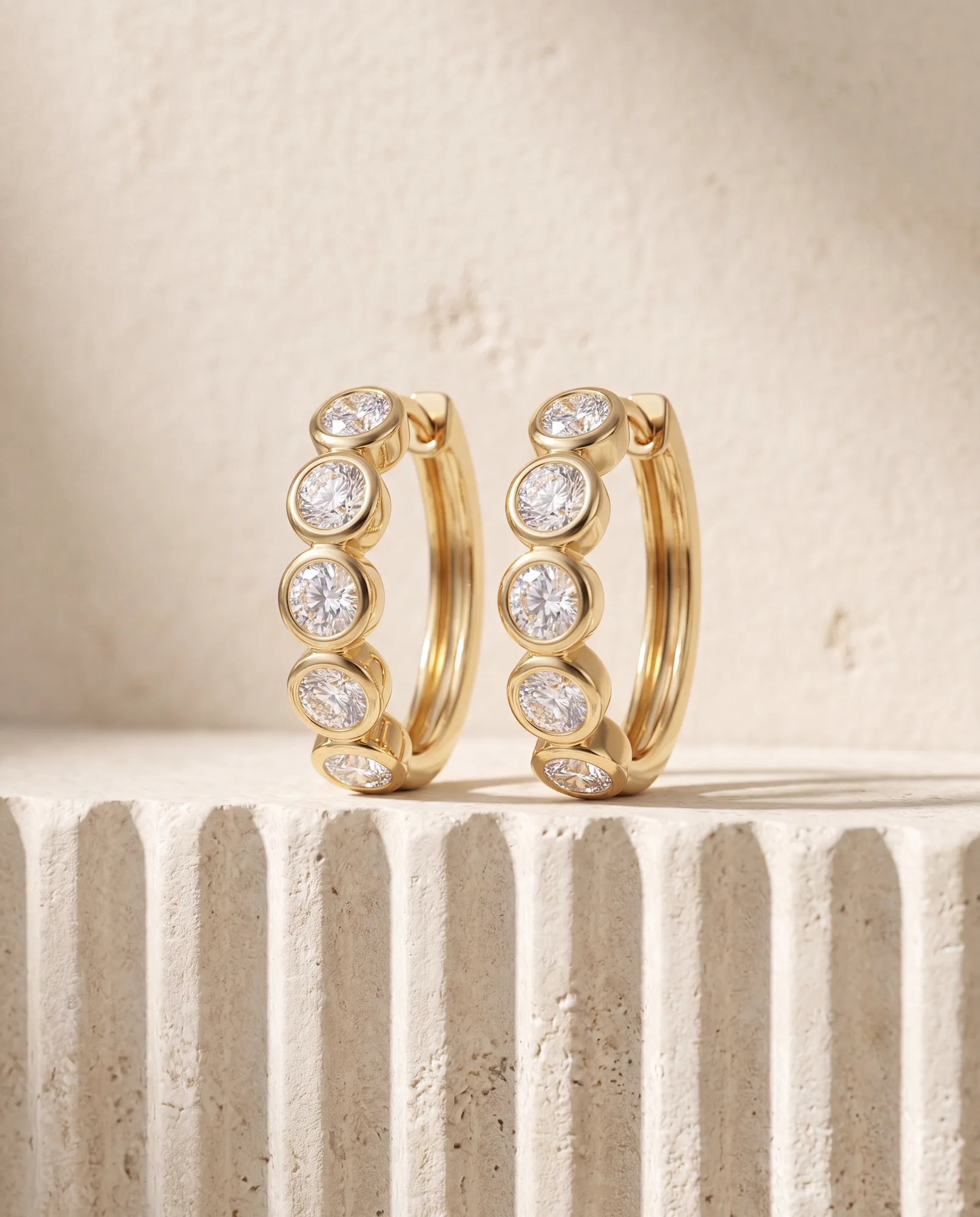 Carousel Round, Round Bezel Hoops in Yellow Gold, round