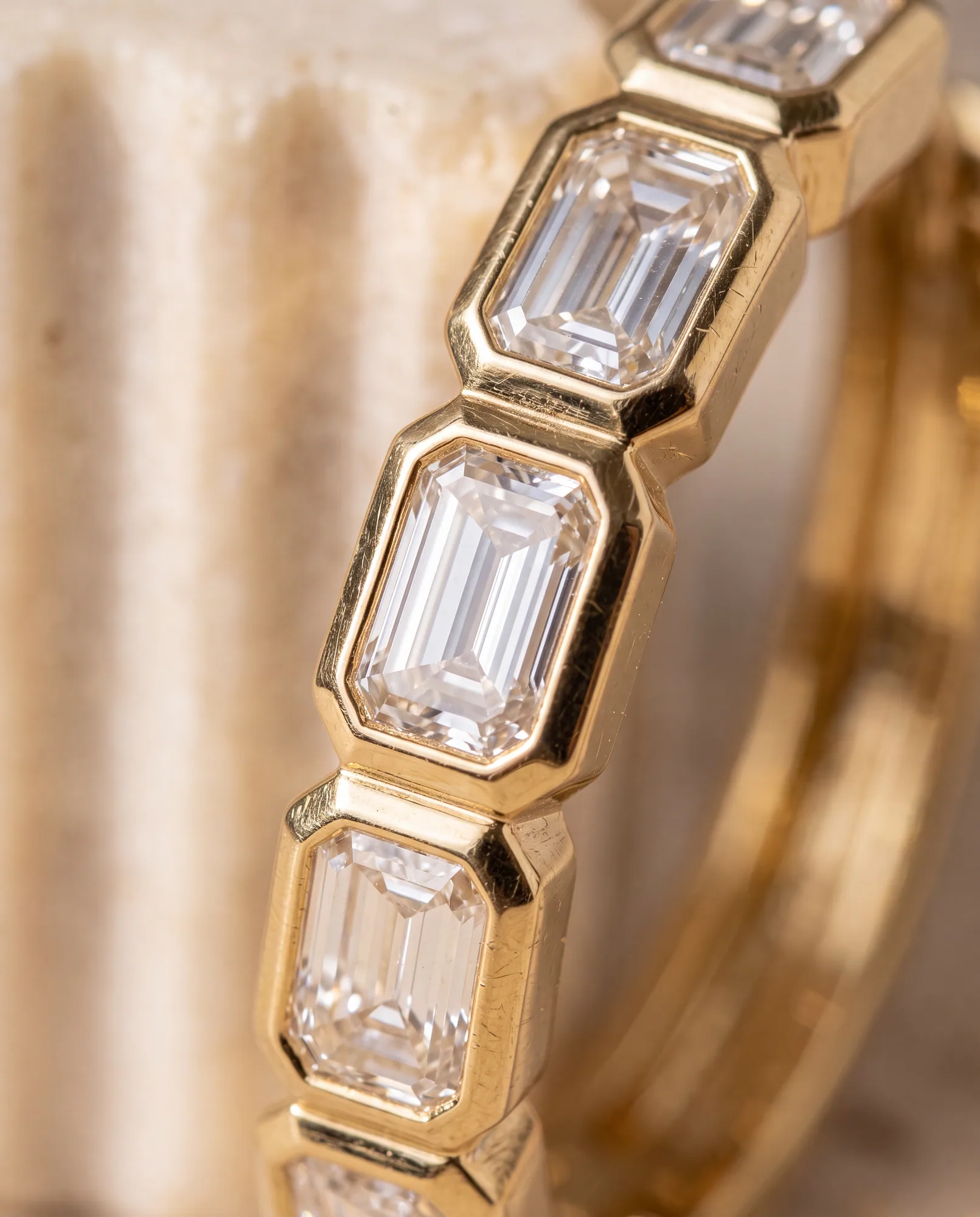 Carousel Emerald, Emerald-Cut Bezel Hoops in Yellow Gold, emerald, side profile