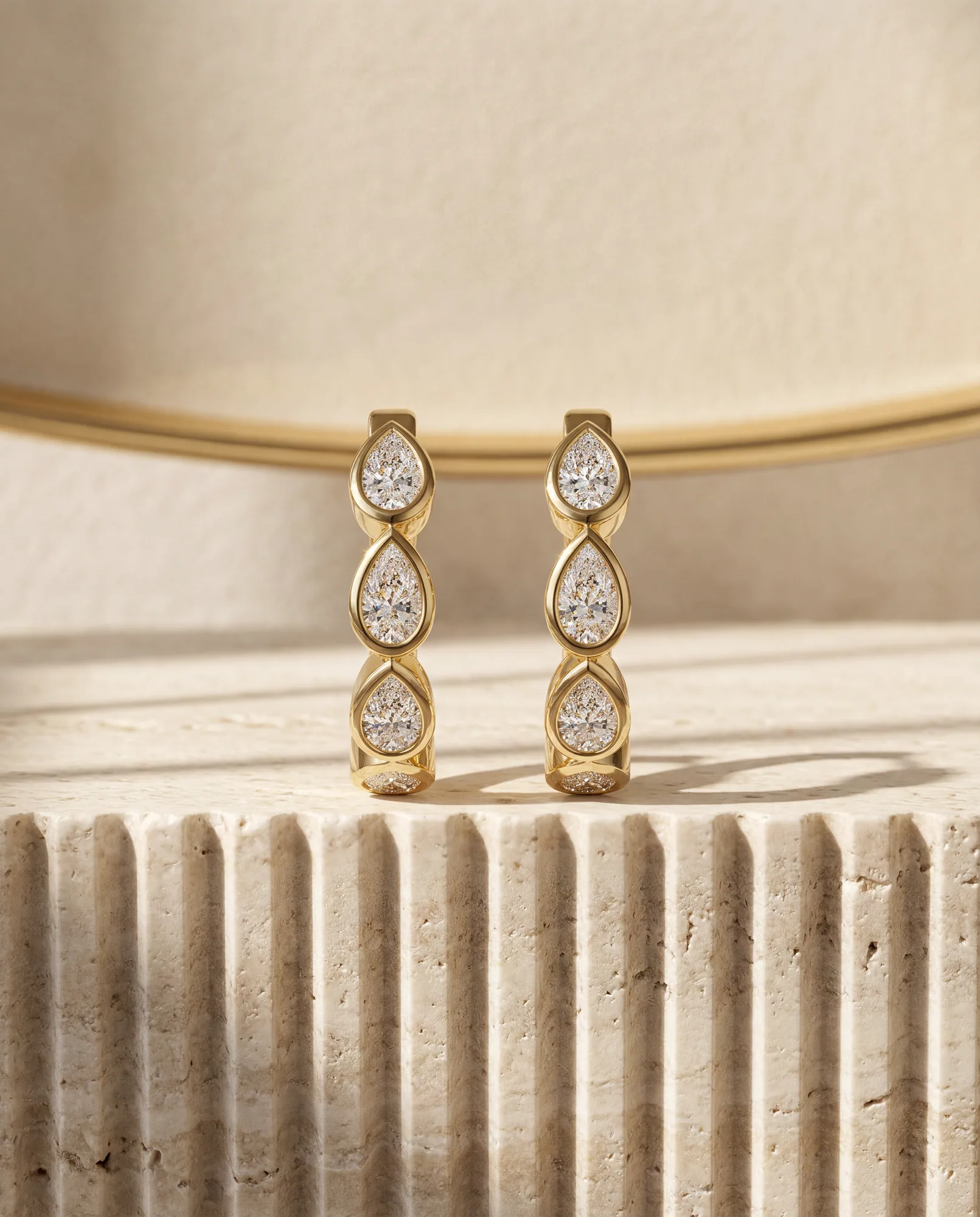 Carousel Pear, Pear Bezel Hoops in Yellow Gold, pear