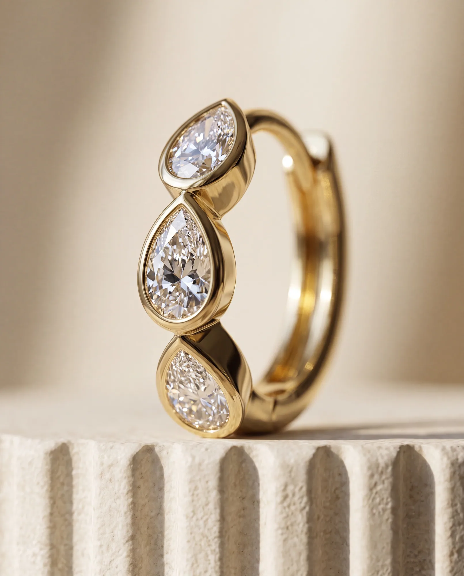 Carousel Pear, Pear Bezel Hoops in Yellow Gold, pear, side profile