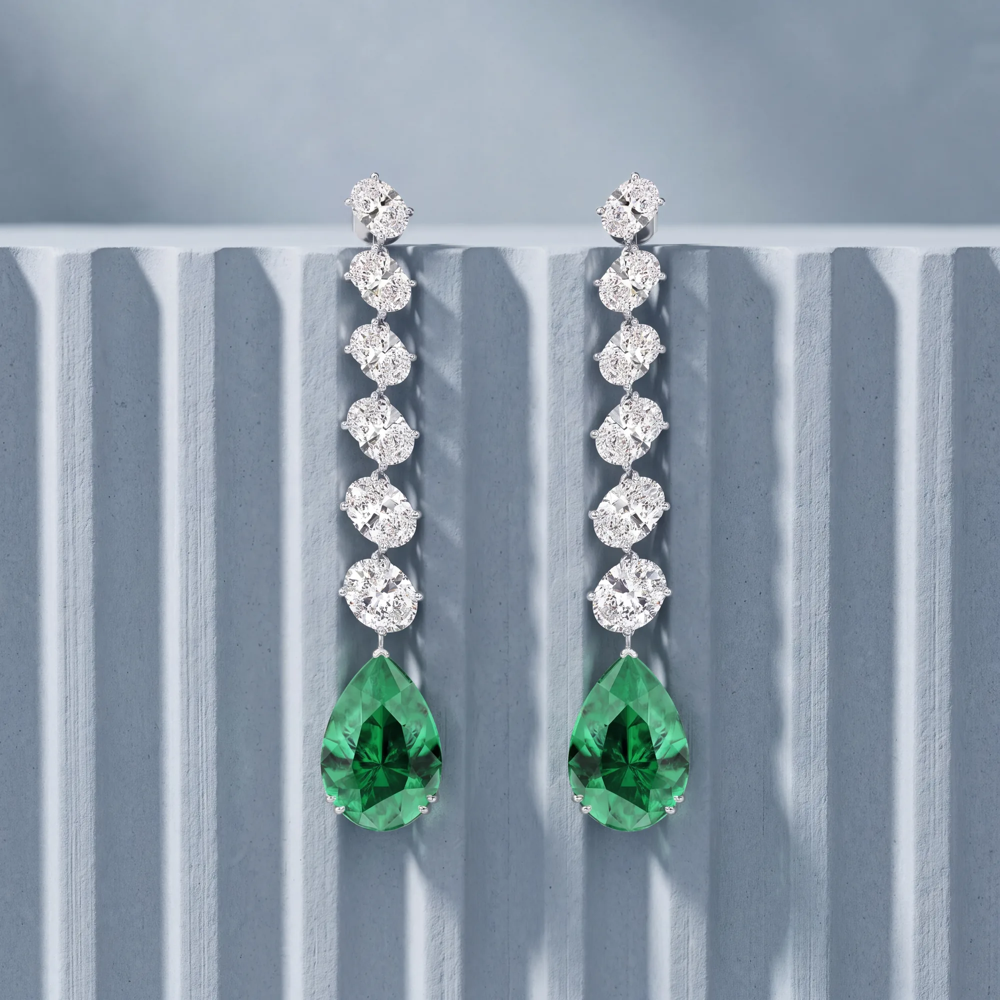 Elowen, Emerald and Lab-Grown Diamond Drop Earrings in White Gold