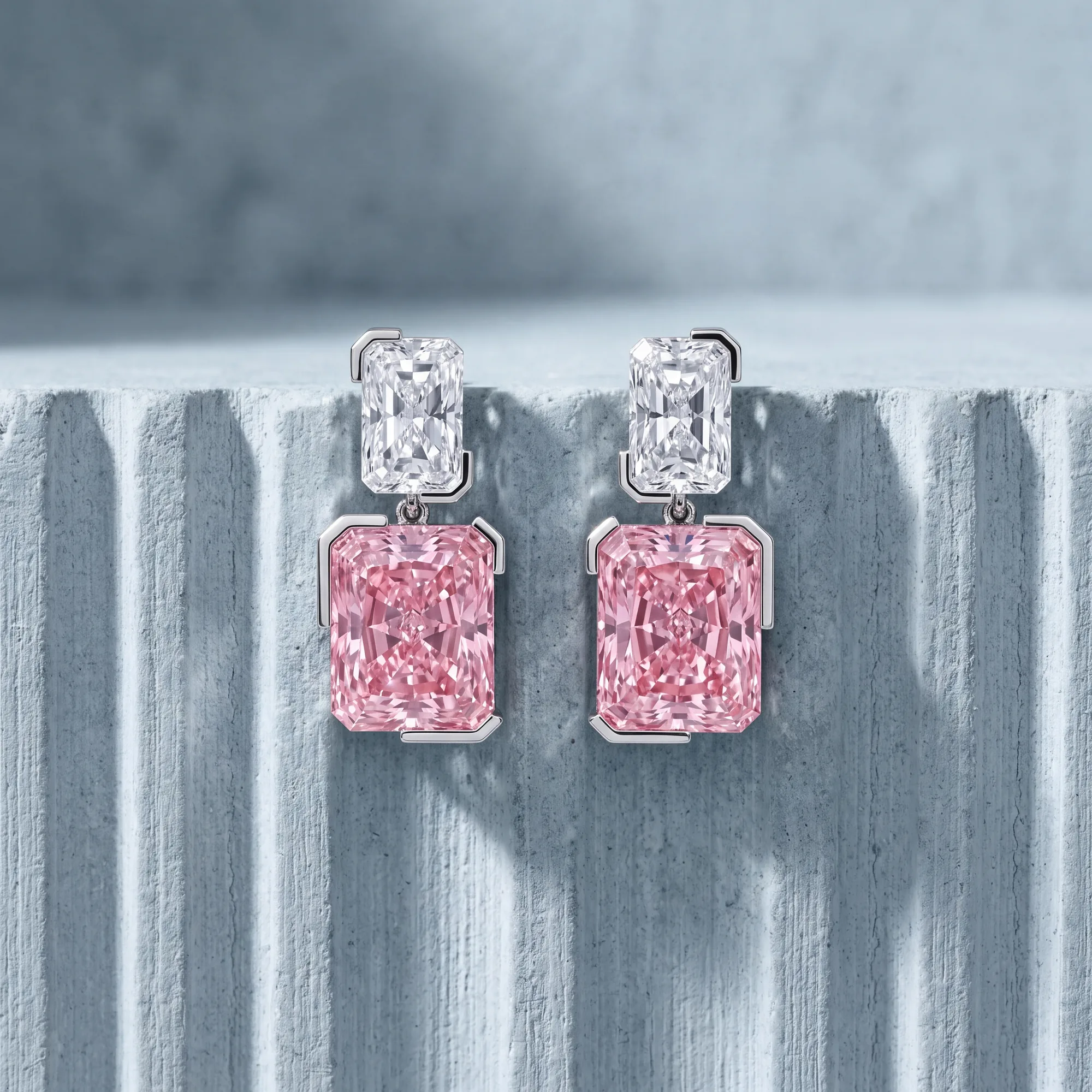 Rosalie, Pink Lab-Grown Diamond Drop Earrings in White Gold
