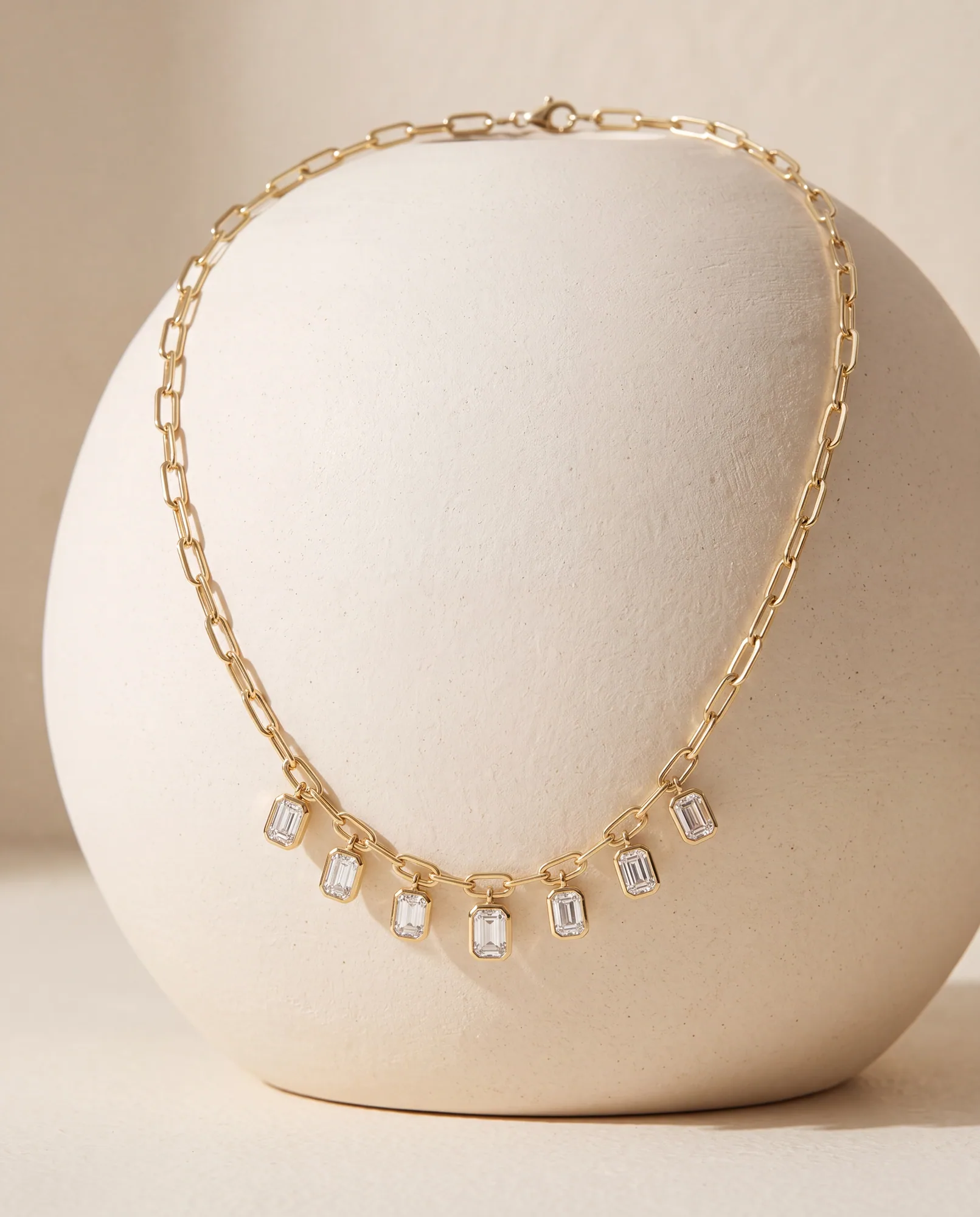 Postscript, Emerald-Cut Charm Necklace in Yellow Gold, emerald