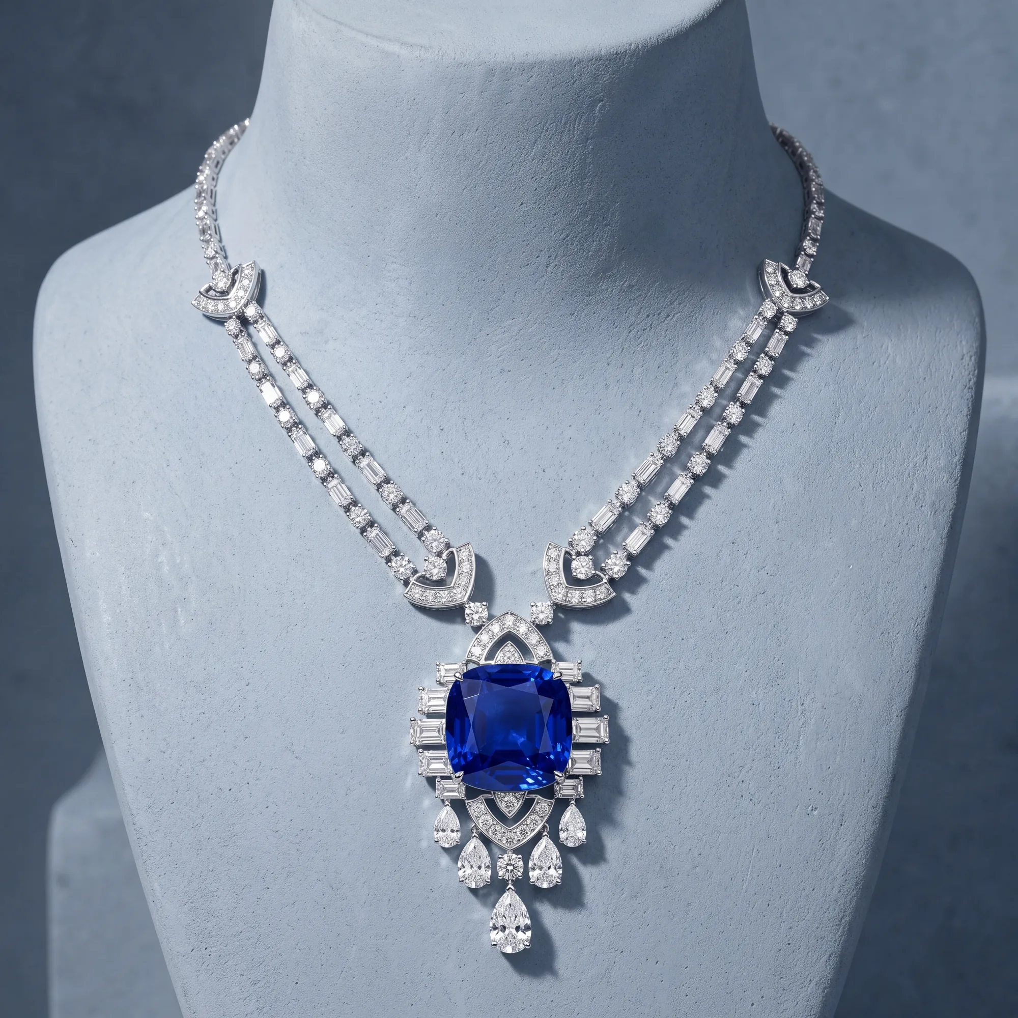 Ondine, Blue Sapphire Cushion Pendant