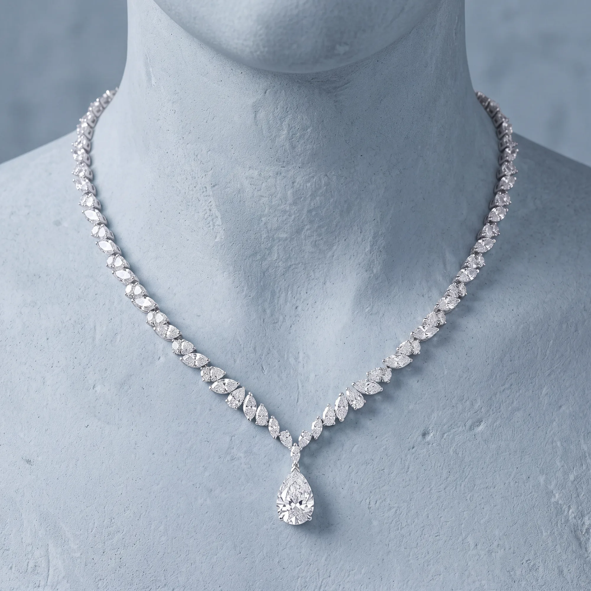Lucienne, Marquise Line with Pear Drop in White Gold